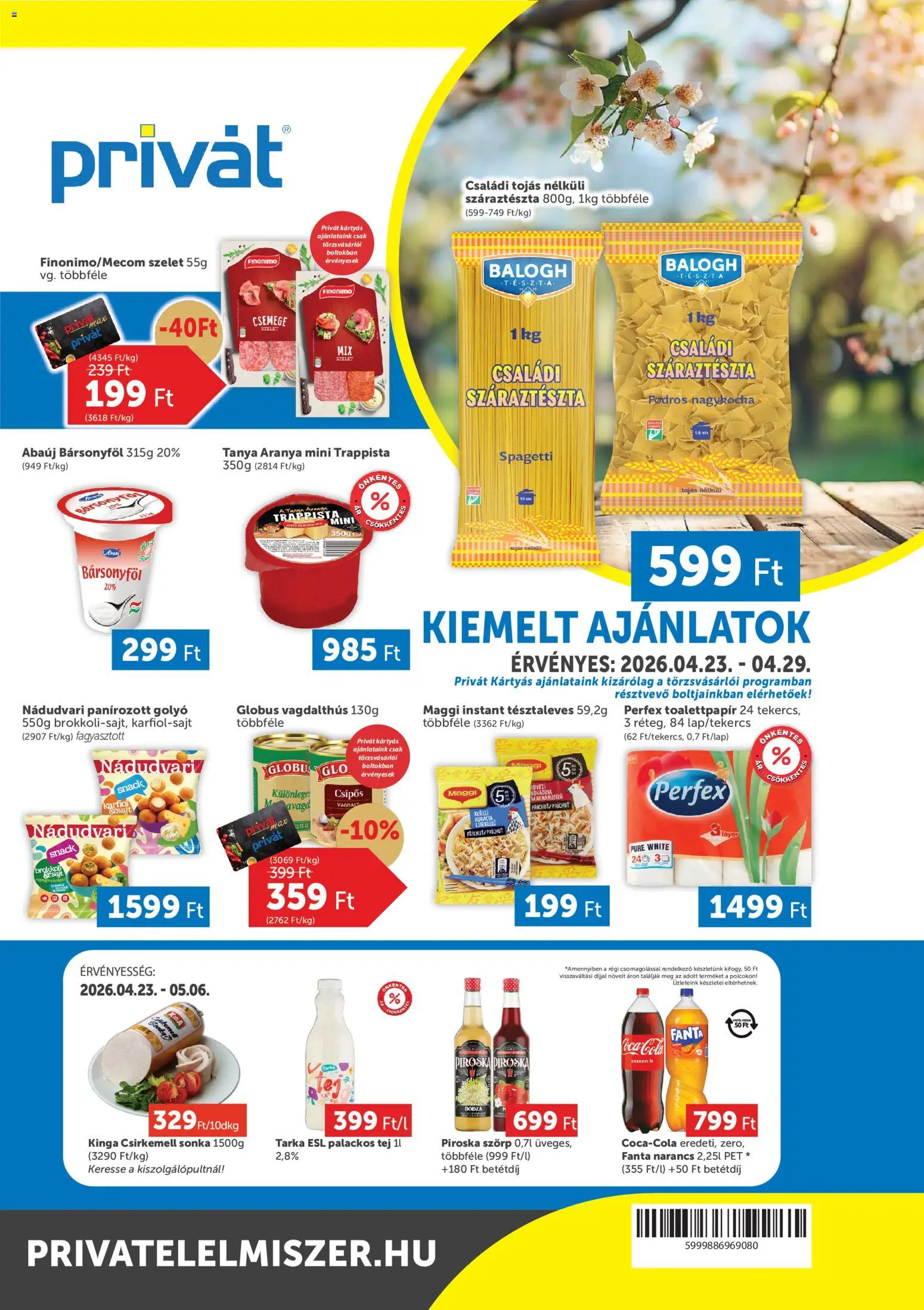 PRIVÁT akciós ujság - amely érvényes a következő dátumtól: 23.04.2026 | Oldal: 1 | Termékek: Karfiol, Maggi, Tojás, Narancs