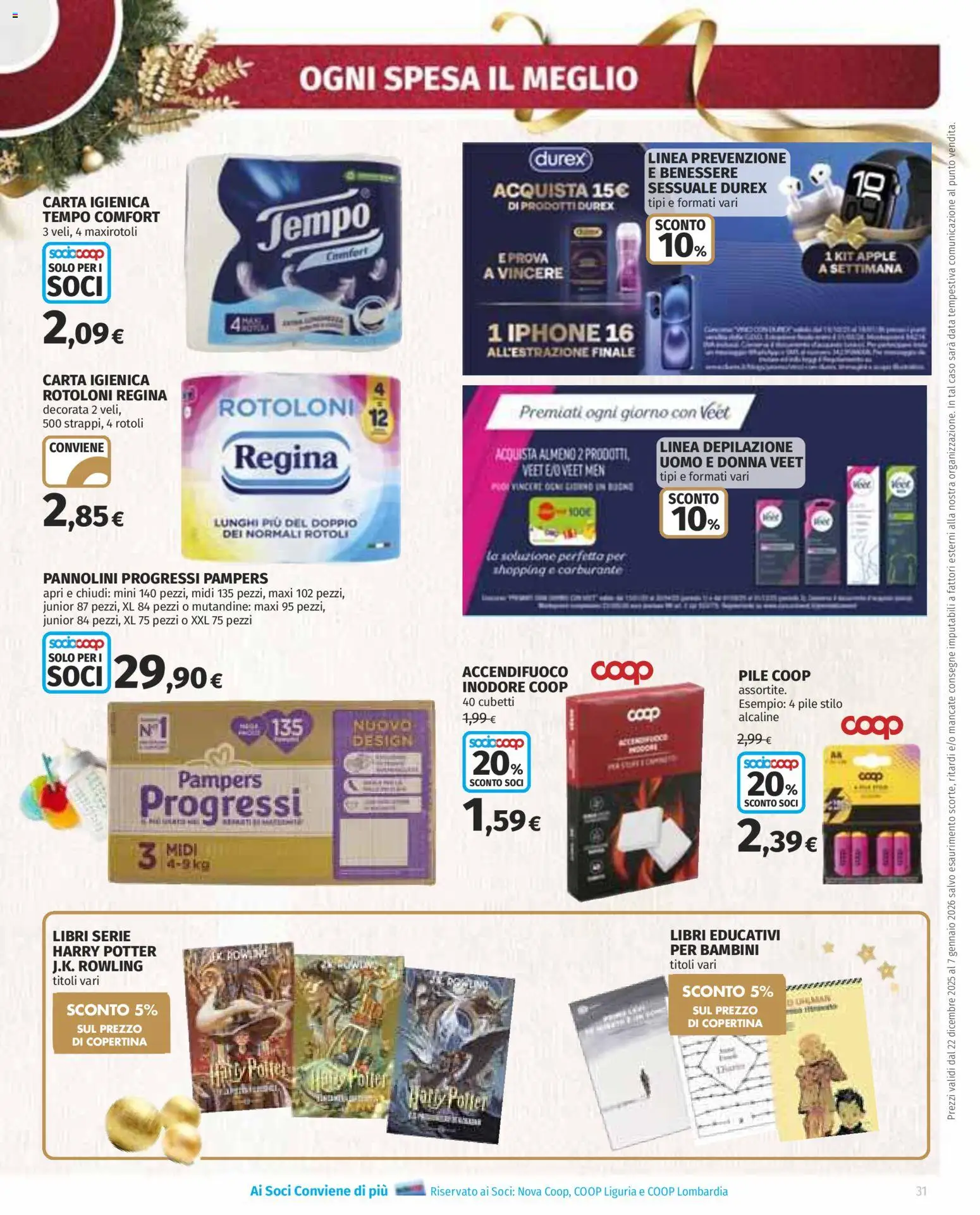 Volantino Ipercoop del 22.12.2025 | Pagina: 31 | Prodotti: Pile, Carta igienica, Iphone, Pampers