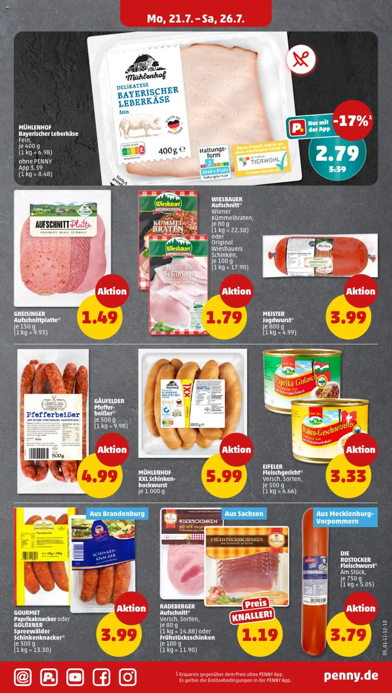 Penny Prospekt 	 - gültig ab dem 21.07.2025 | Seite: 5 | Produkte: Bockwurst, Gulasch, Schinken, Leberkase