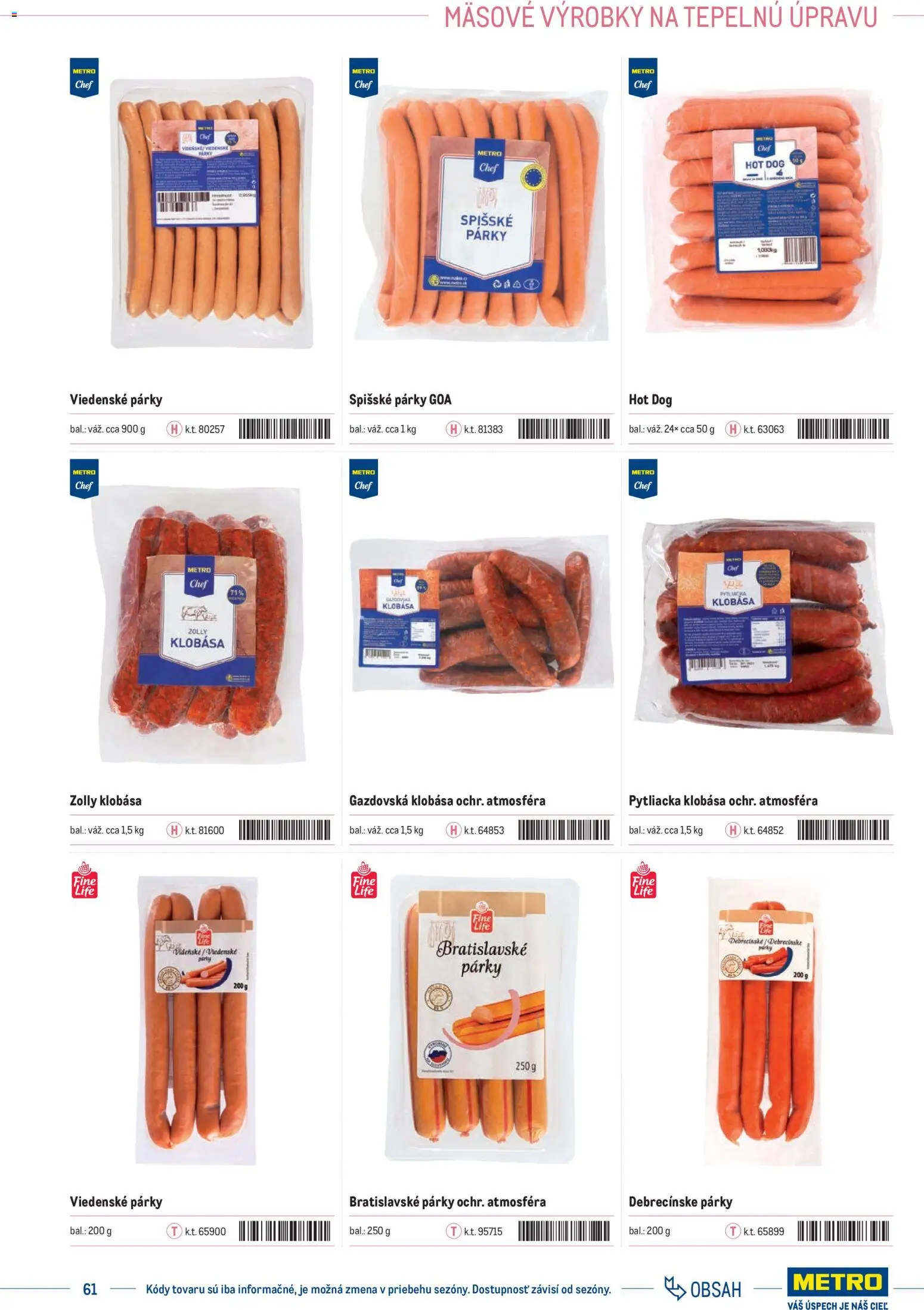 Nové Metro akcie – leták je platný od 01.01.2025 | Strana: 61 | Produkty: Klobása, Párky