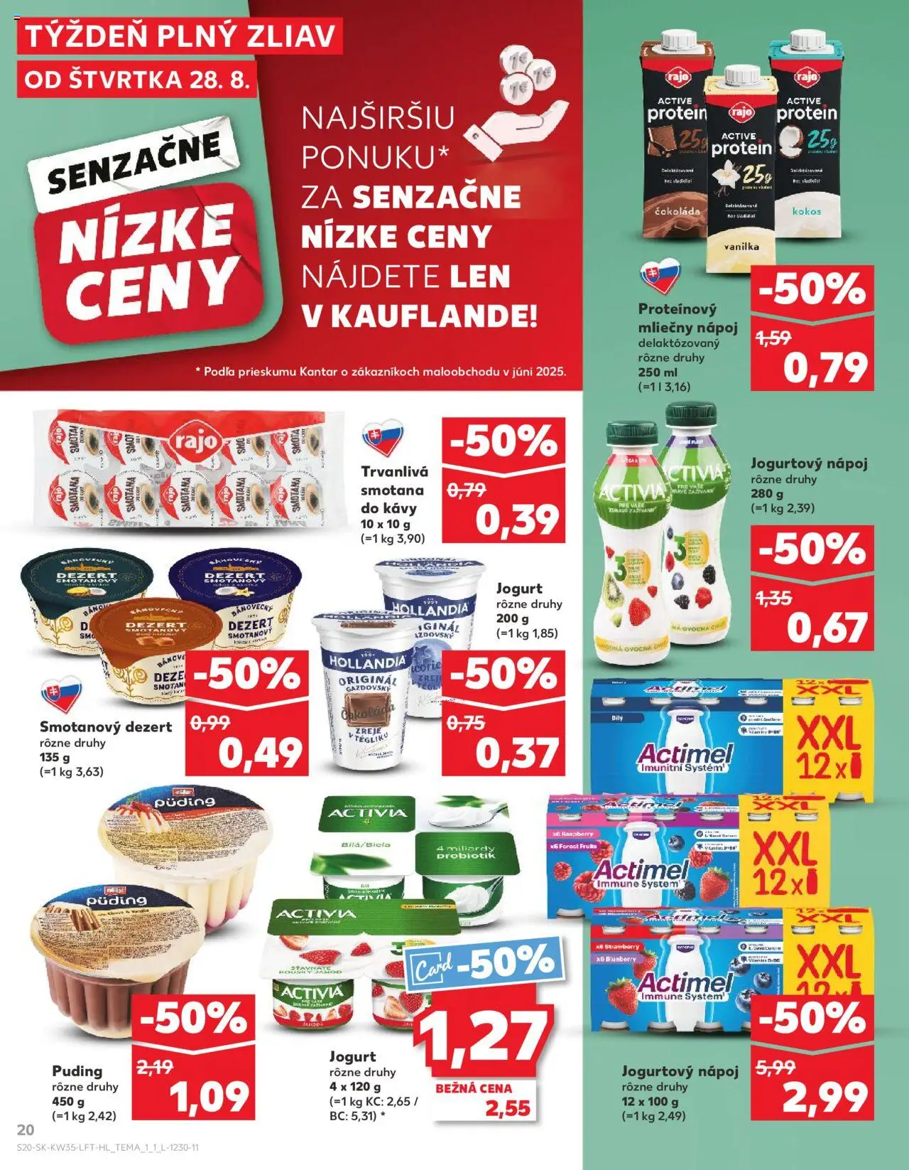 Kaufland Považská Bystrica-Centrum │ platný od 28.08.2025 | Strana: 20 | Produkty: Smotana, Puding, Čokoláda, Actimel