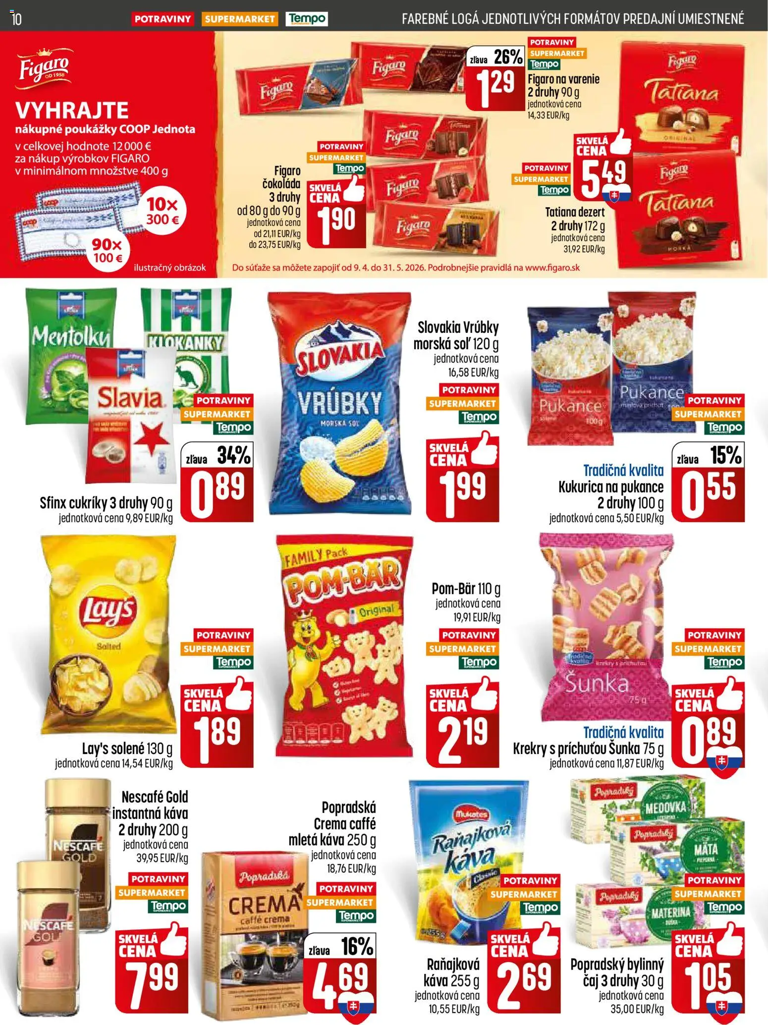 Nové COOP Jednota akcie – leták je platný od 09.04.2026 | Strana: 10 | Produkty: Káva, Šunka, Čaj, Nescafé Gold