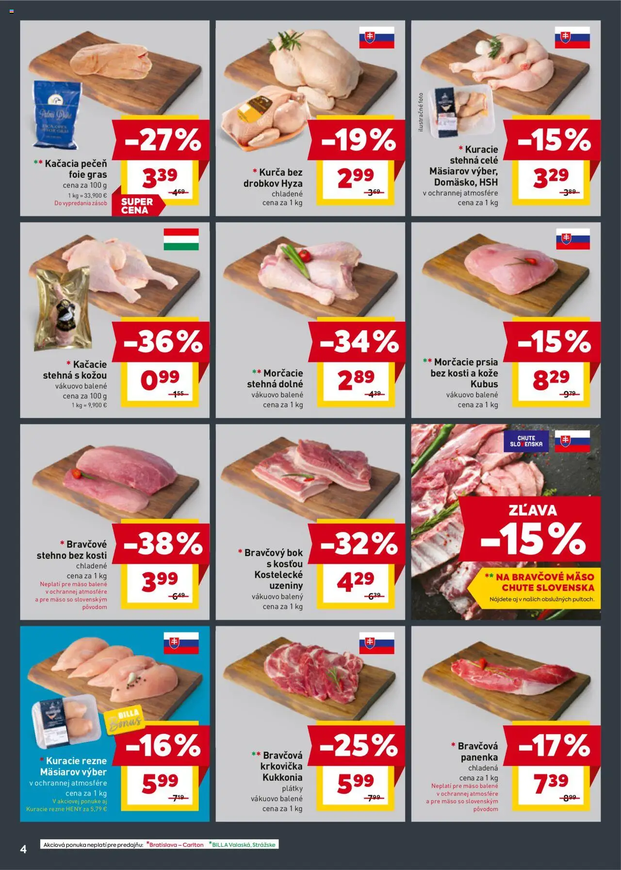 Nové Billa akcie – leták je platný od 01.10.2025 | Strana: 4 | Produkty: Bravčová panenka, Krkovička, Bravčové mäso, Kurča