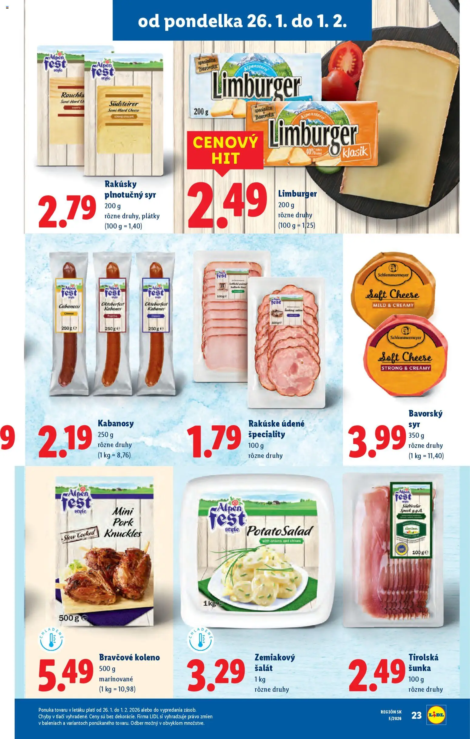 Nové Lidl akcie – leták je platný od 26.01.2026 | Strana: 25 | Produkty: Syr, Šunka, Bravčové koleno, Šalát