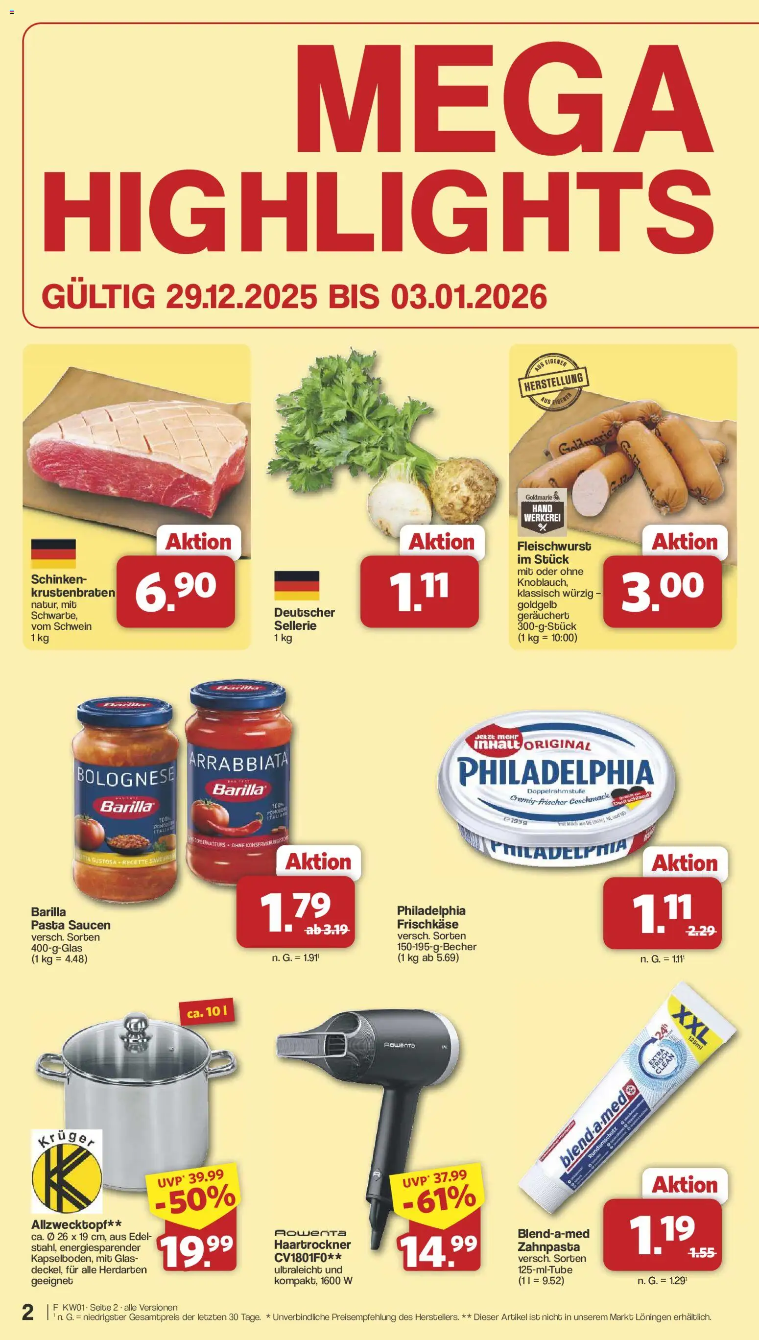 Famila Nordwest Prospekt 	 – gültig ab 29.12.2025 | Seite: 2 | Produkte: Barilla, Zahnpasta, Pasta, Schinken