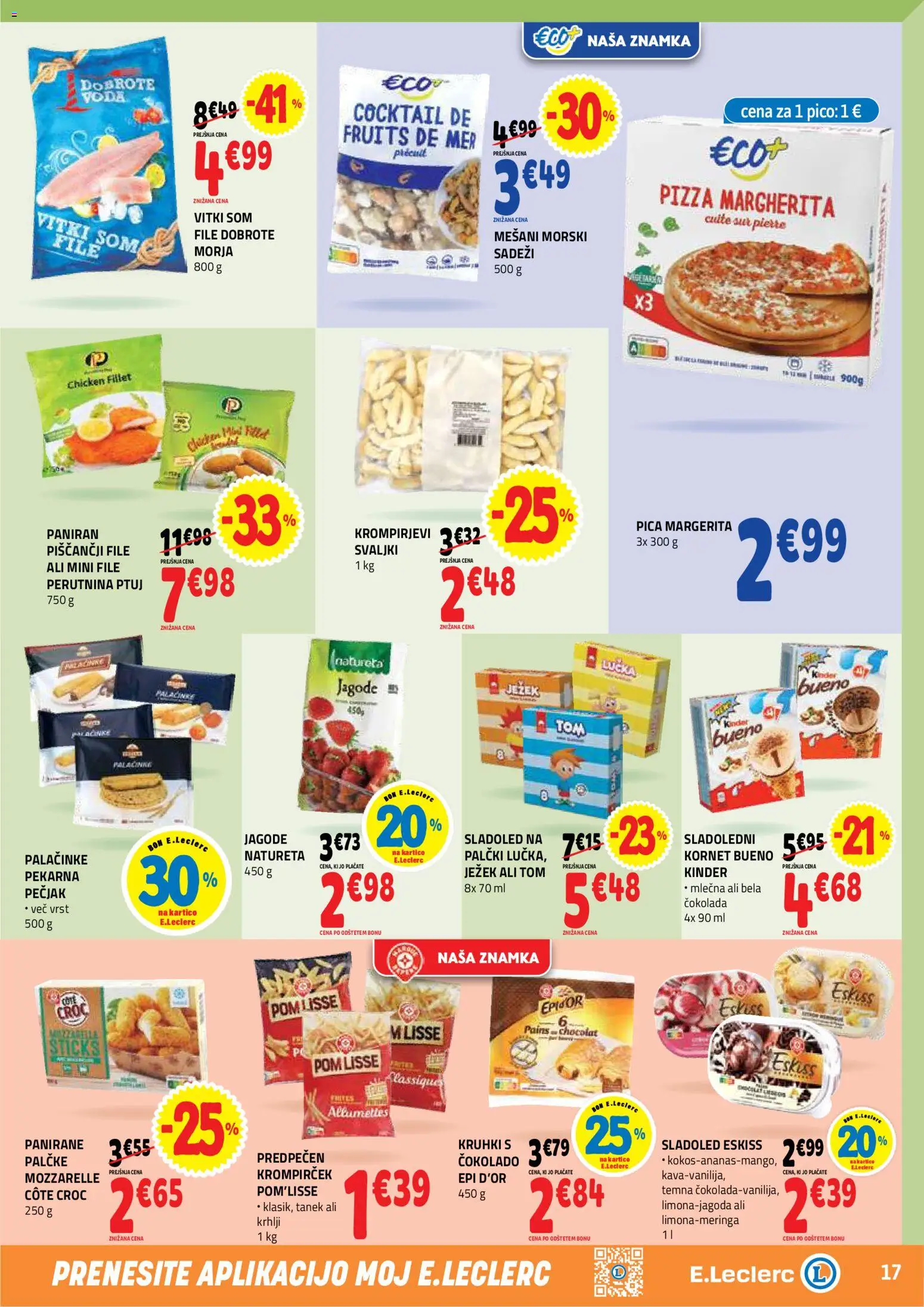 Novi E.leclerc katalog ponudbe – veljaven od 08.04.2026 | Stran: 17 | Izdelki: Pekarna, Palačinke, Cokolada, Voda