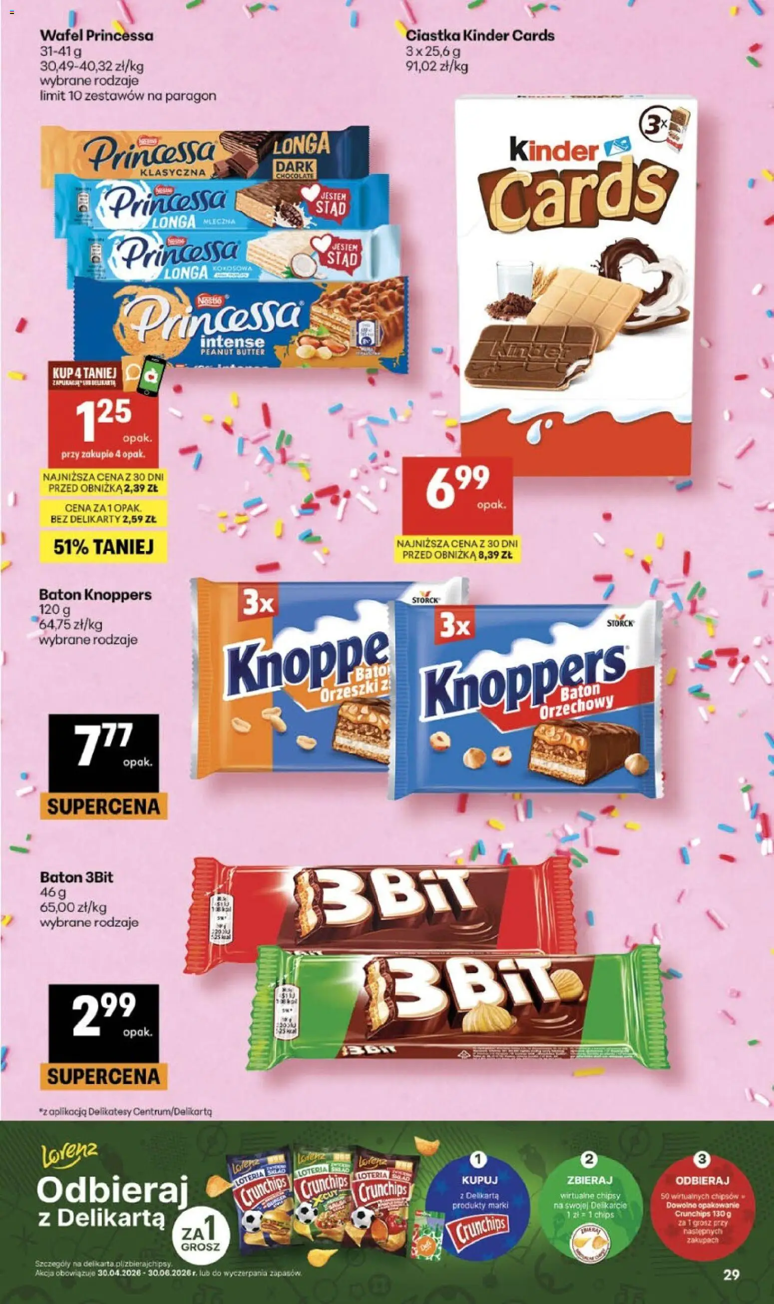 Delikatesy Centrum gazetka od 30.04.2026 | Strona: 29 | Produkty: Chipsy, Delikatesy, Ciastka, Kinder cards