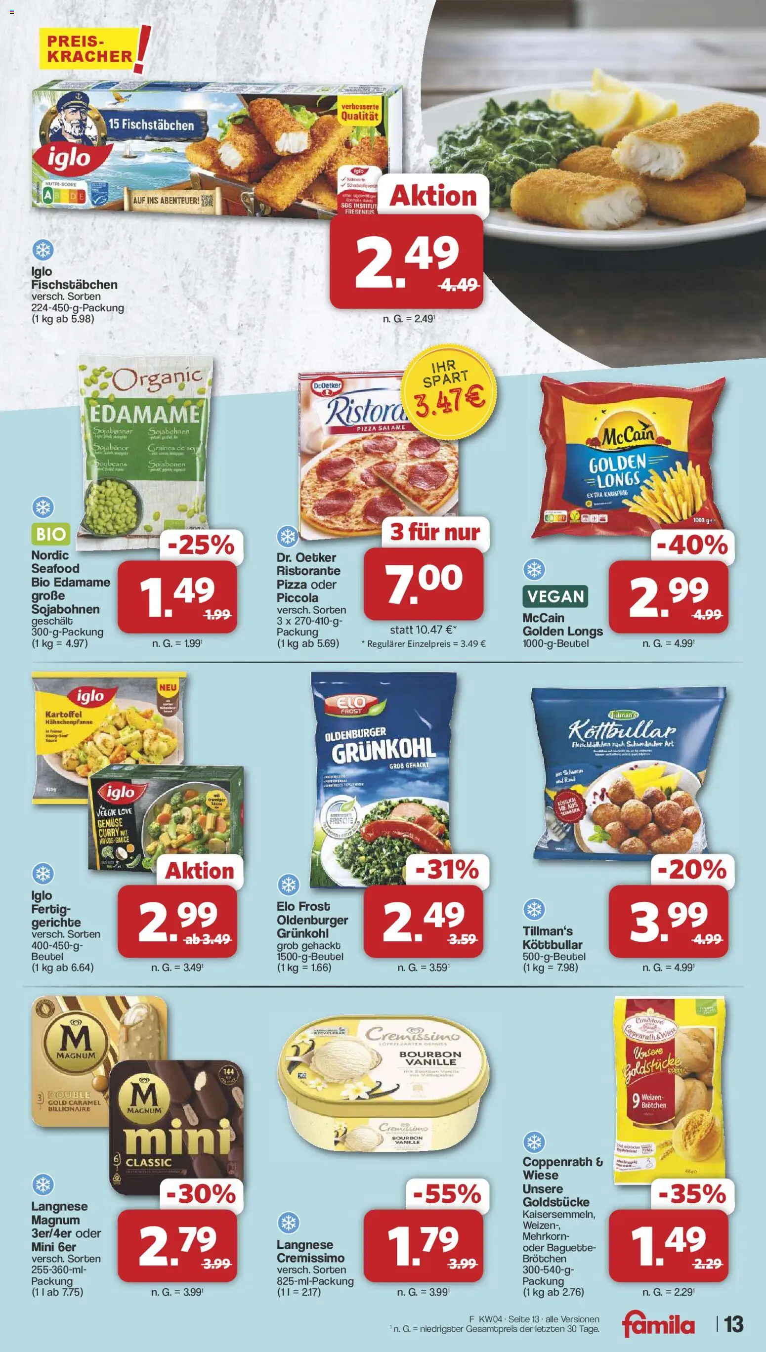 Famila Nordwest Prospekt 	 – gültig ab 19.01.2026 | Seite: 13 | Produkte: Cremissimo, McCain, Fischstabchen, Pizza