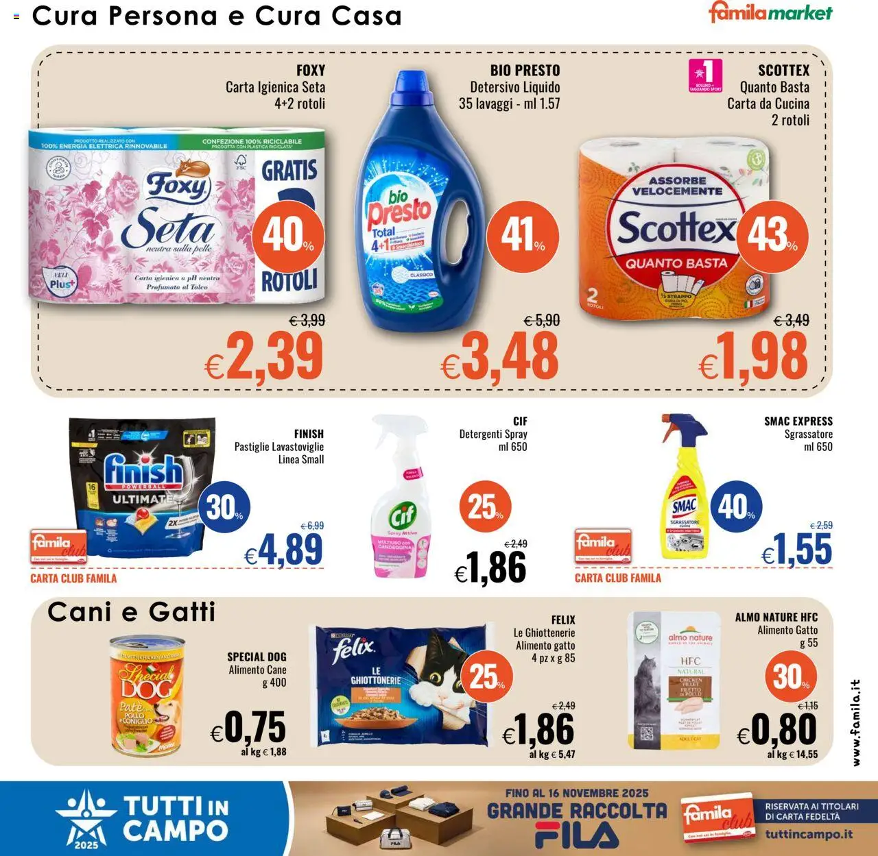 Volantino Famila del 02.10.2025 | Pagina: 13 | Prodotti: Paté, Carta igienica, Candeggina, Sgrassatore