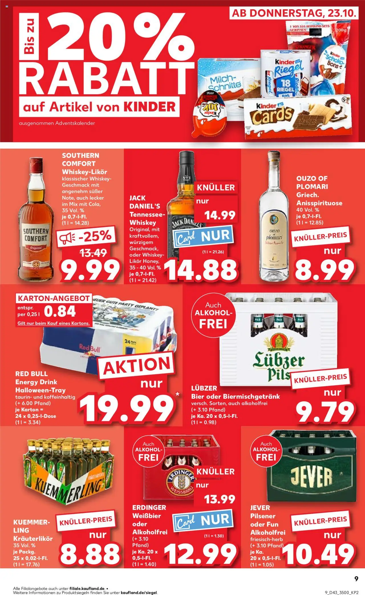 Kaufland prospekt Jena	 – gültig ab 23.10.2025 | Seite: 9 | Produkte: Ouzo, Erdinger, Pils, Kuemmerling