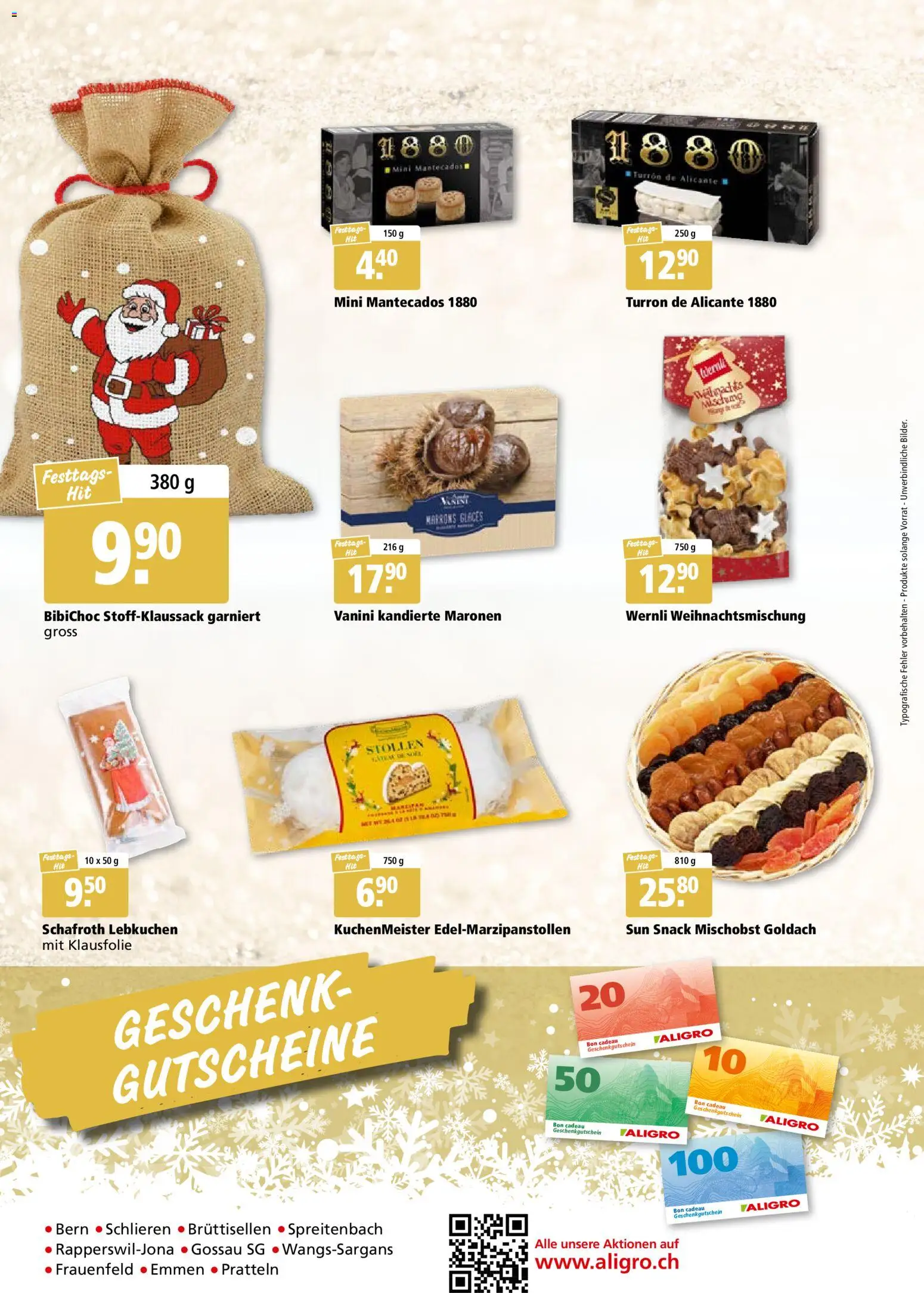 Aligro Aktionen Festtags-Hits Schlieren, Gossau SG, Frauenfeld, Rapperswil-Jona, Sargans, Bern, Brüttisellen, Pratteln, Emmen, Spreitenbach – gültig ab 03.11.2025 | Seite: 16