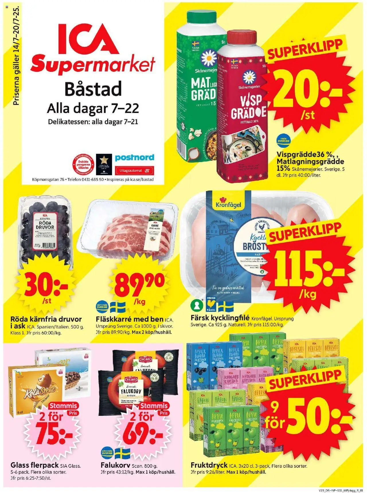 ICA Supermarket reklamblad aktuell från 14.07.2025 | Sida: 1 | Produkter: Visp, Kycklingfile, Äpple, Glass