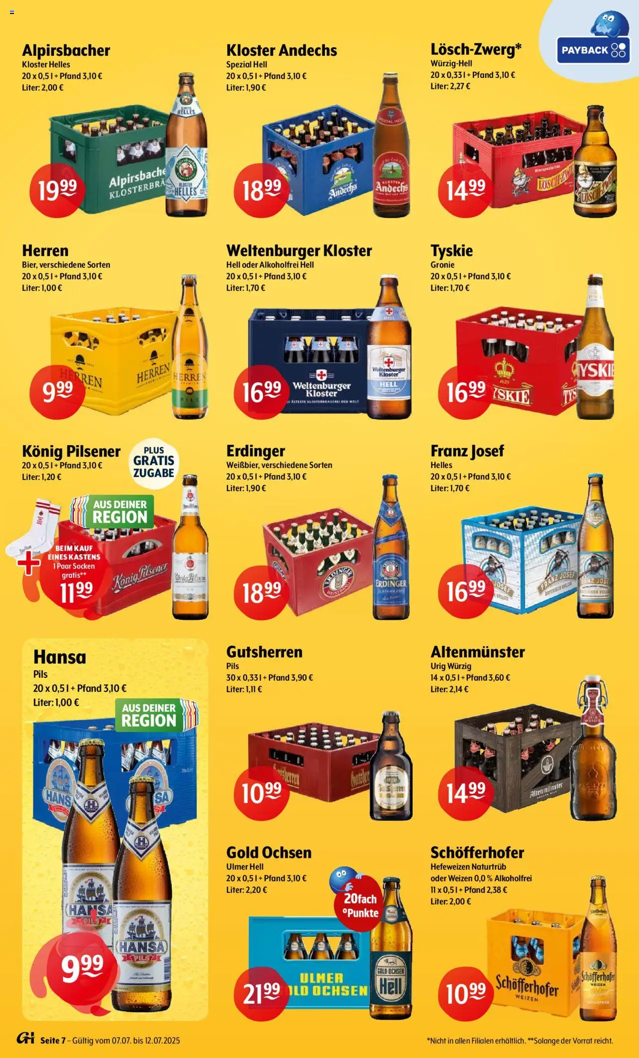 Trink und Spare Prospekt 	 - gültig ab dem 07.07.2025 | Seite: 7 | Produkte: Tyskie, Erdinger, Pils, Socken