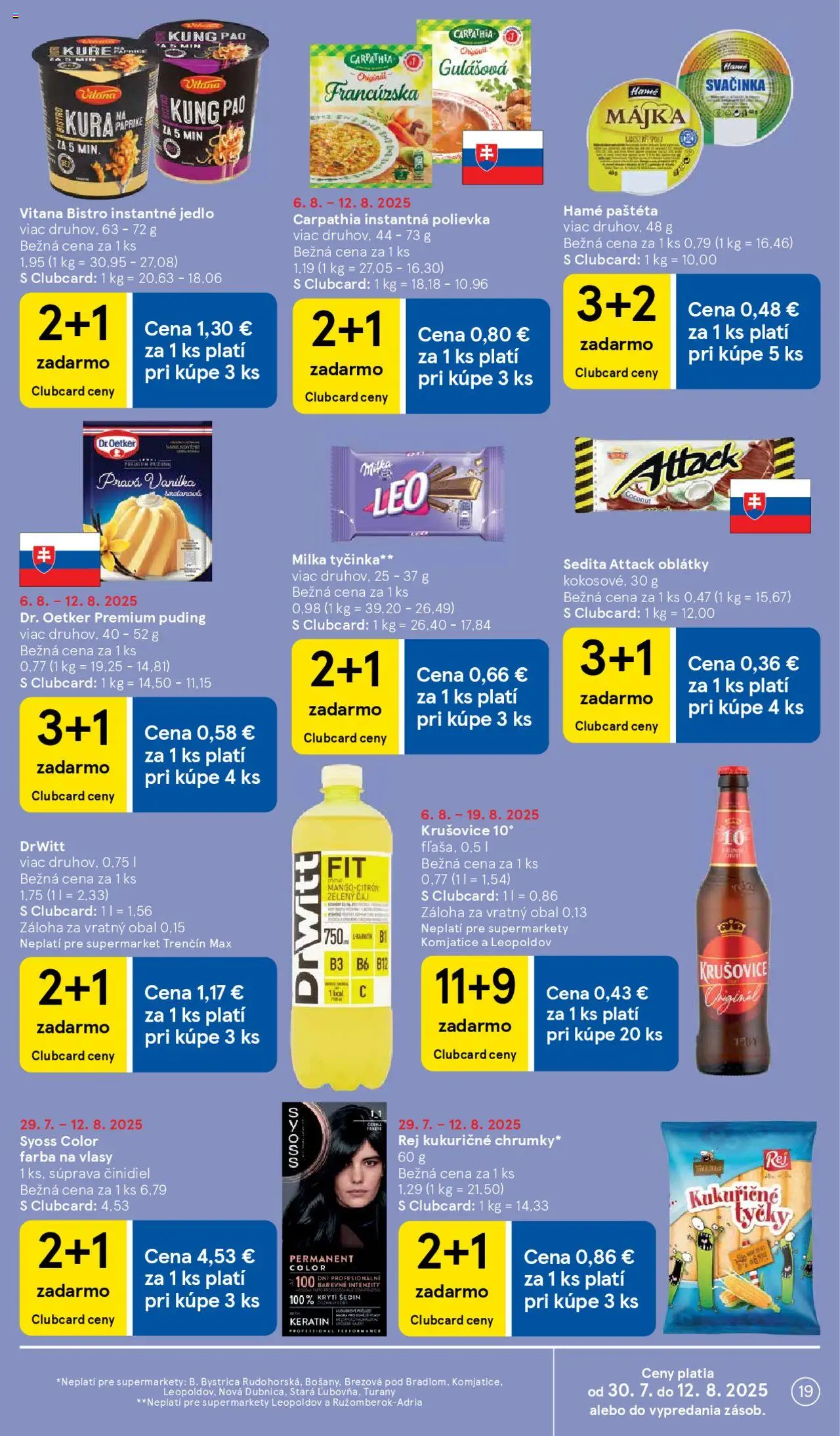 Tesco Supermarket - leták │ platný od 06.08.2025 | Strana: 19 | Produkty: Puding, Farba na vlasy, Krušovice, Milka