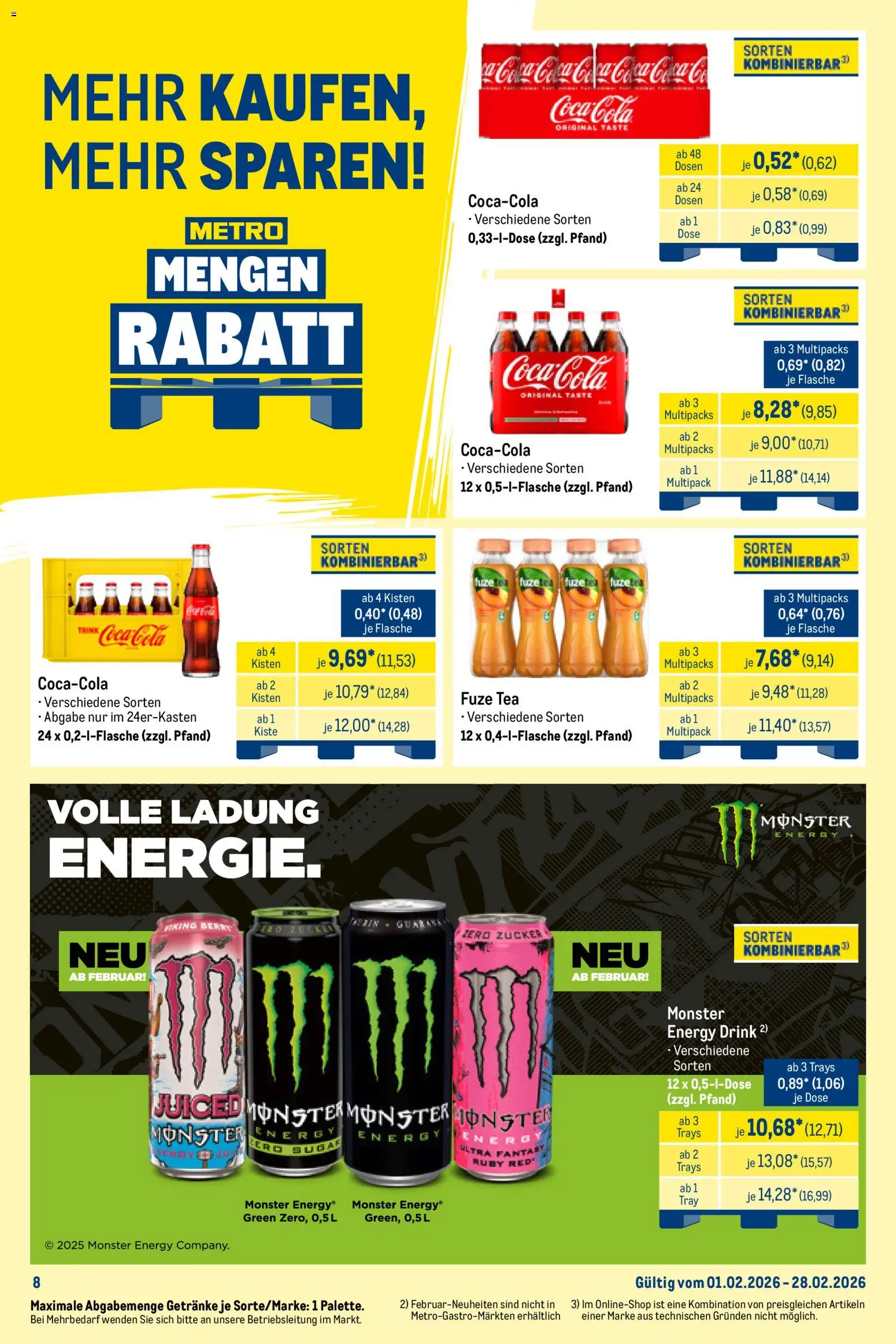 Metro  Monats-Mix – gültig ab 01.02.2026 | Seite: 8 | Produkte: Fuze tea, Energy, Monster, Zucker