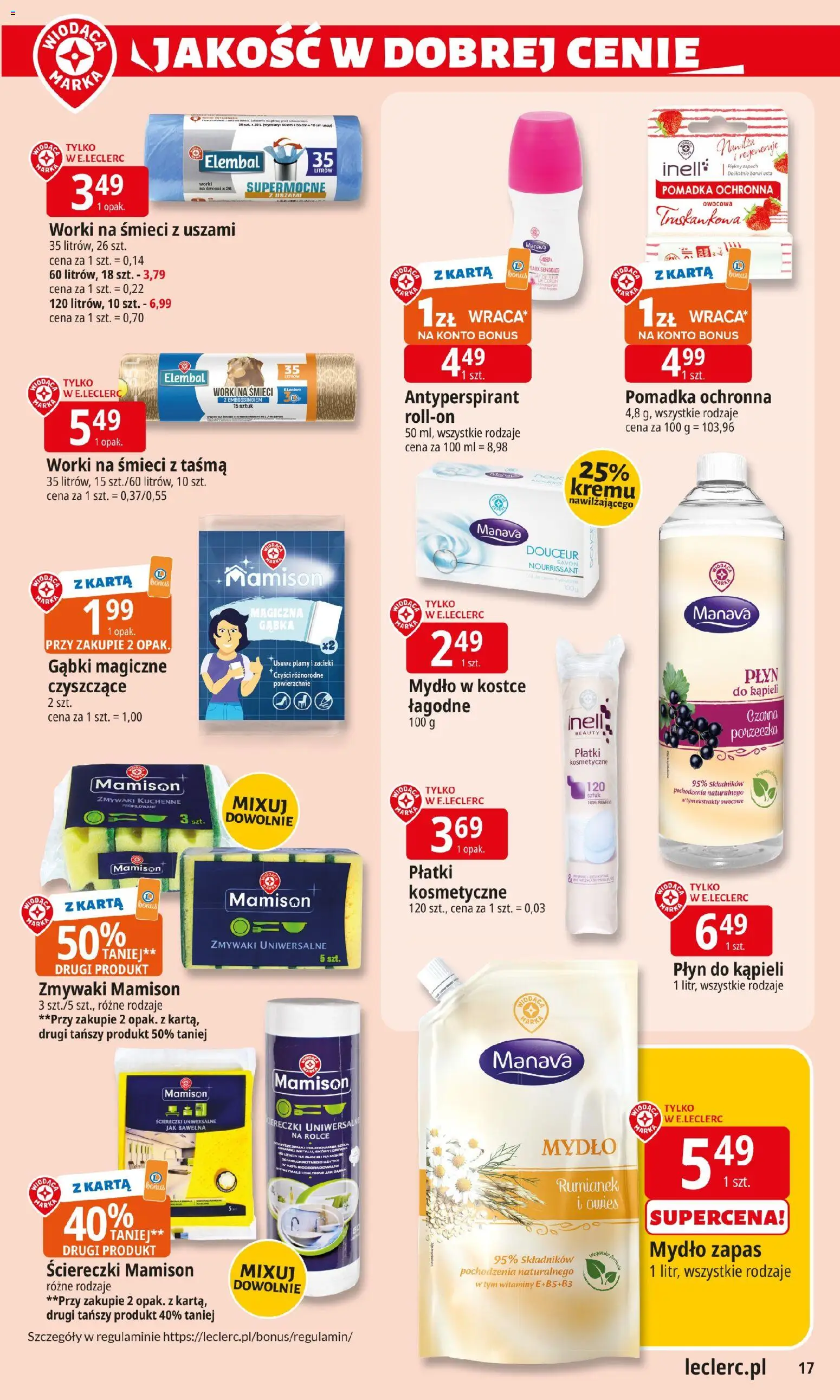 E.Leclerc Gazetka od 13.01.2026 | Strona: 17 | Produkty: Płyn do kąpieli, Babka, Gąbka, Antyperspirant