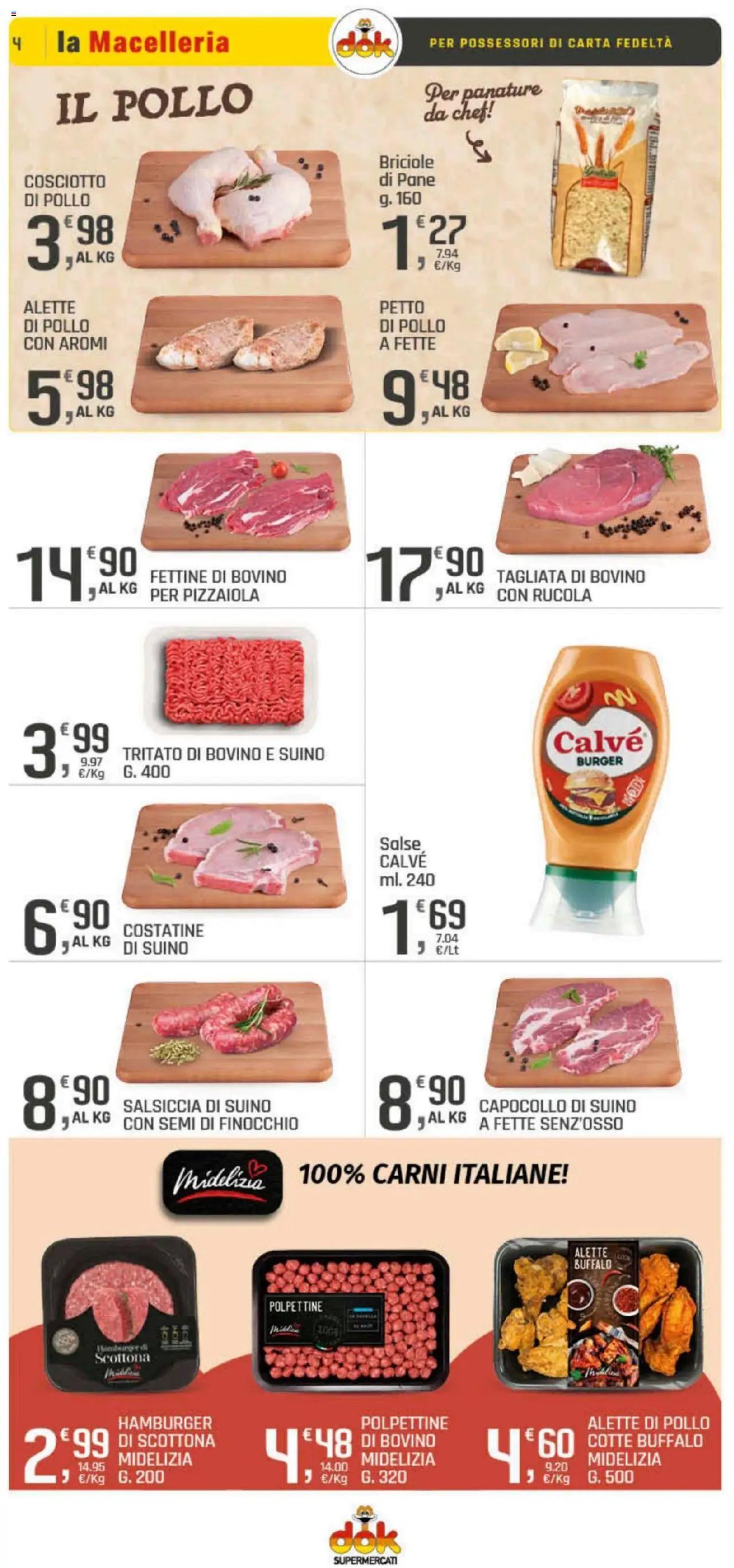 Volantino DOK del 23.10.2025 | Pagina: 4 | Prodotti: Petto di Pollo, Pollo, Salsiccia, Hamburger