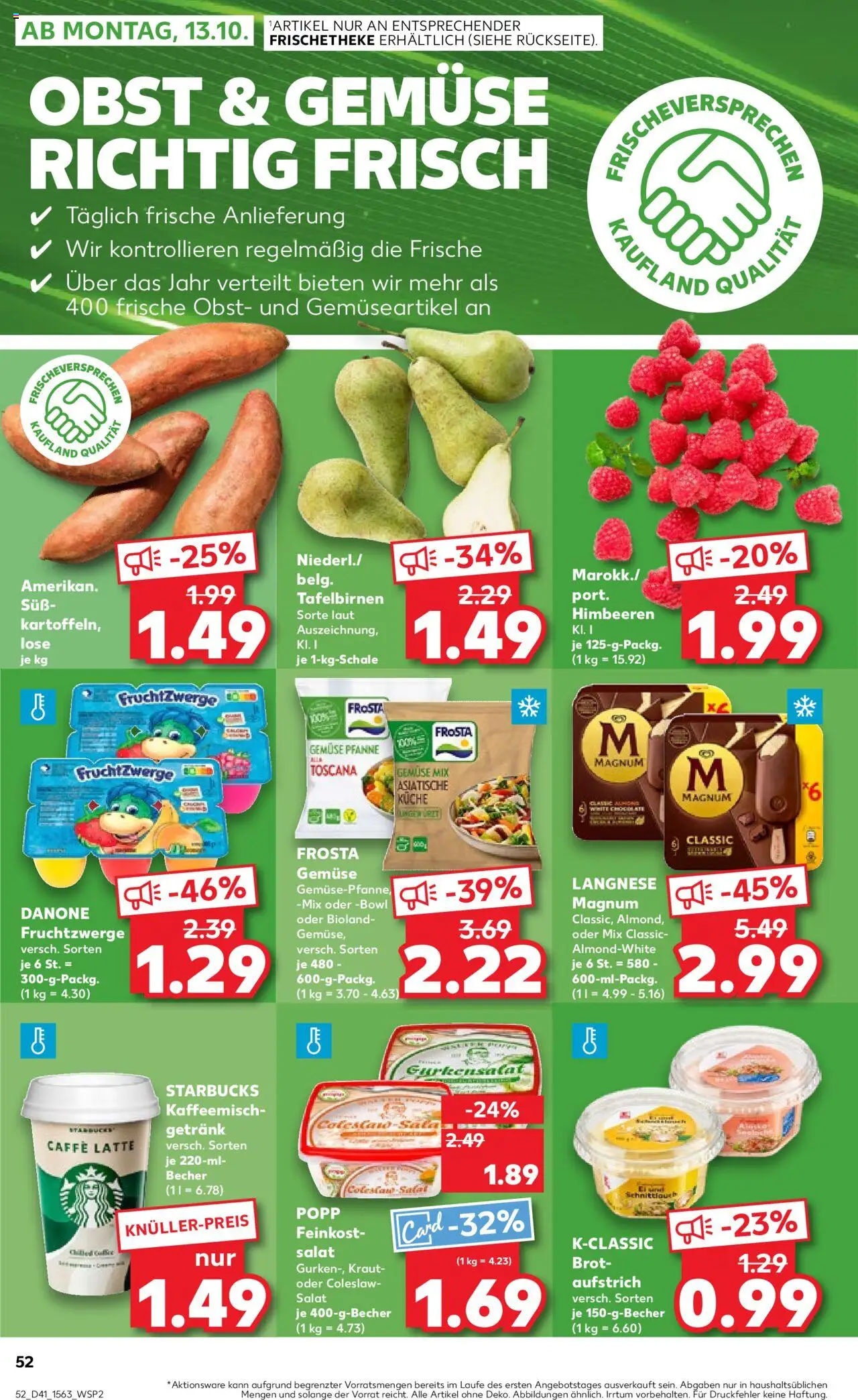 Kaufland prospekt Kiel	 – gültig ab 09.10.2025 | Seite: 52 | Produkte: Fruchtzwerge, Starbucks, Gemüse, Obst