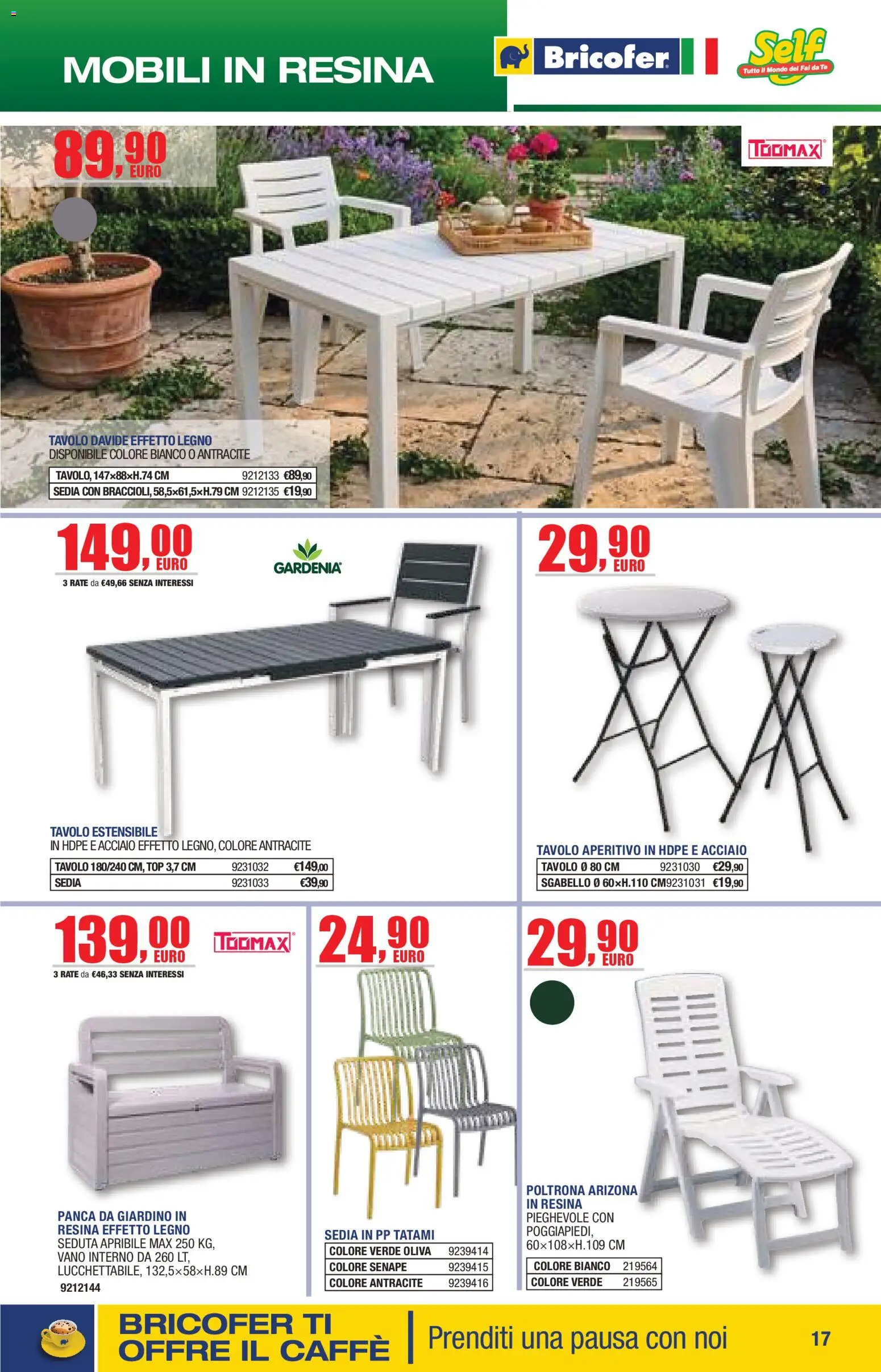 Volantino Bricofer del 14.04.2026 | Pagina: 17 | Prodotti: Panca, Senape, Poltrona, Aperitivo