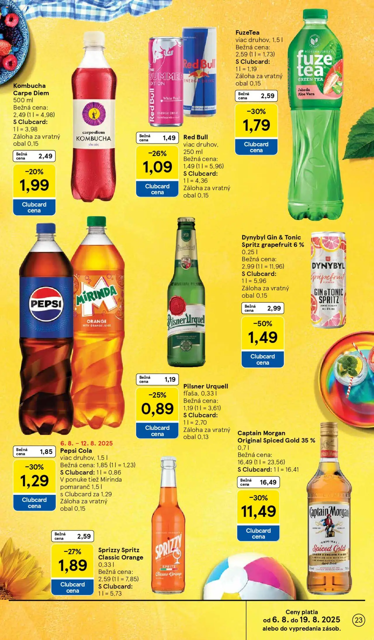 Tesco Hypermarket - leták │ platný od 06.08.2025 | Strana: 23 | Produkty: Pilsner Urquell, Gin, Grapefruit, Mirinda