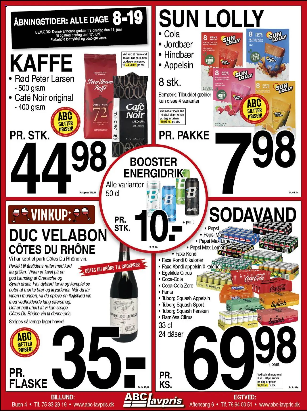 Abc Lavpris Tilbudsavis gyldig fra 11.06.2025 | Side: 1 | Produkter: Hindbær, Fanta, Pepsi, Pepsi Max