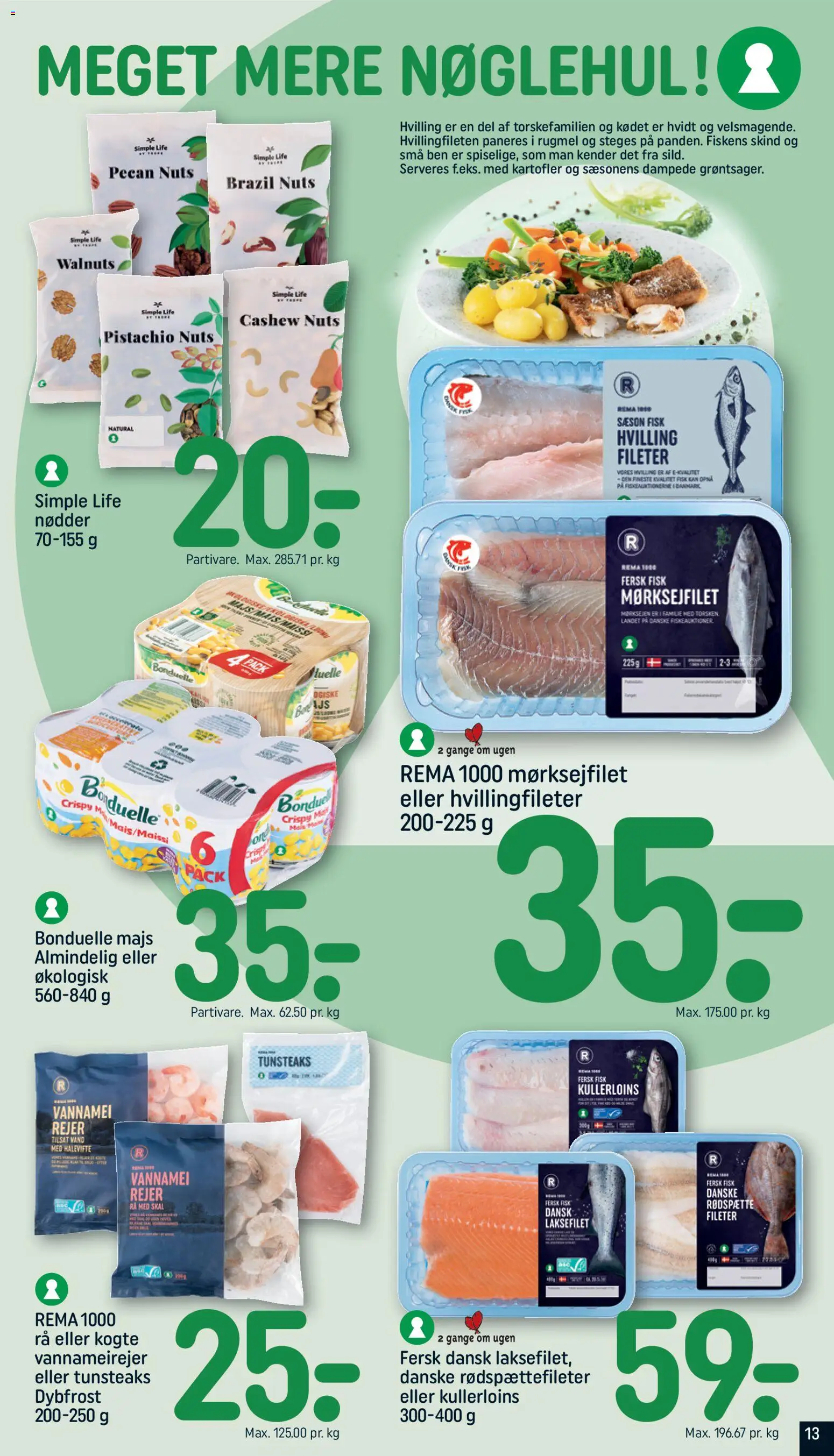 Rema 1000 tilbudsavis – gyldig fra 31.01.2026 | Side: 13 | Produkter: Kartofler, Majs, Rejer, Søm