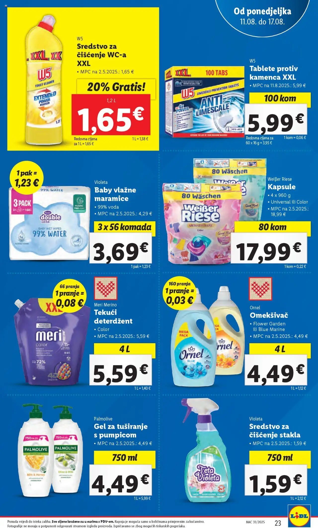 Lidl katalog | vrijedi od 11.08.2025 | Stranica: 23 | Proizvodi: Feta, Vlažne maramice, Omekšivač, Weisser Riese