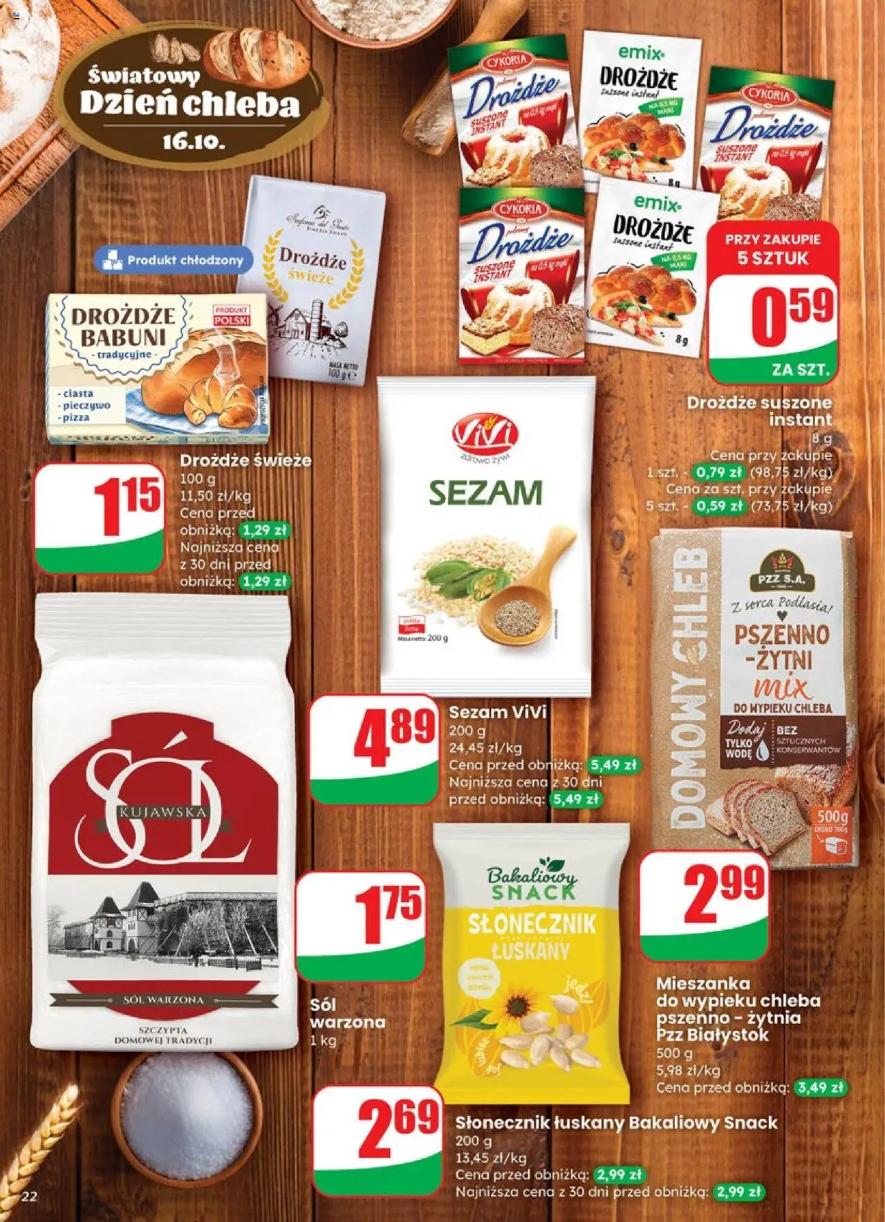 Dino Gazetka od 15.10.2025 | Strona: 22 | Produkty: Pieczywo, Mieszanka do wypieku chleba, Słonecznik łuskany, Sól