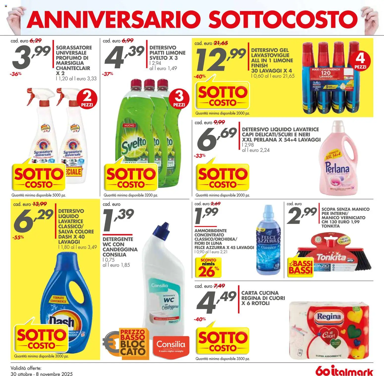 Volantino Italmark del 30.10.2025 | Pagina: 5 | Prodotti: Ammorbidente, Lavastoviglie, Scopa, WC