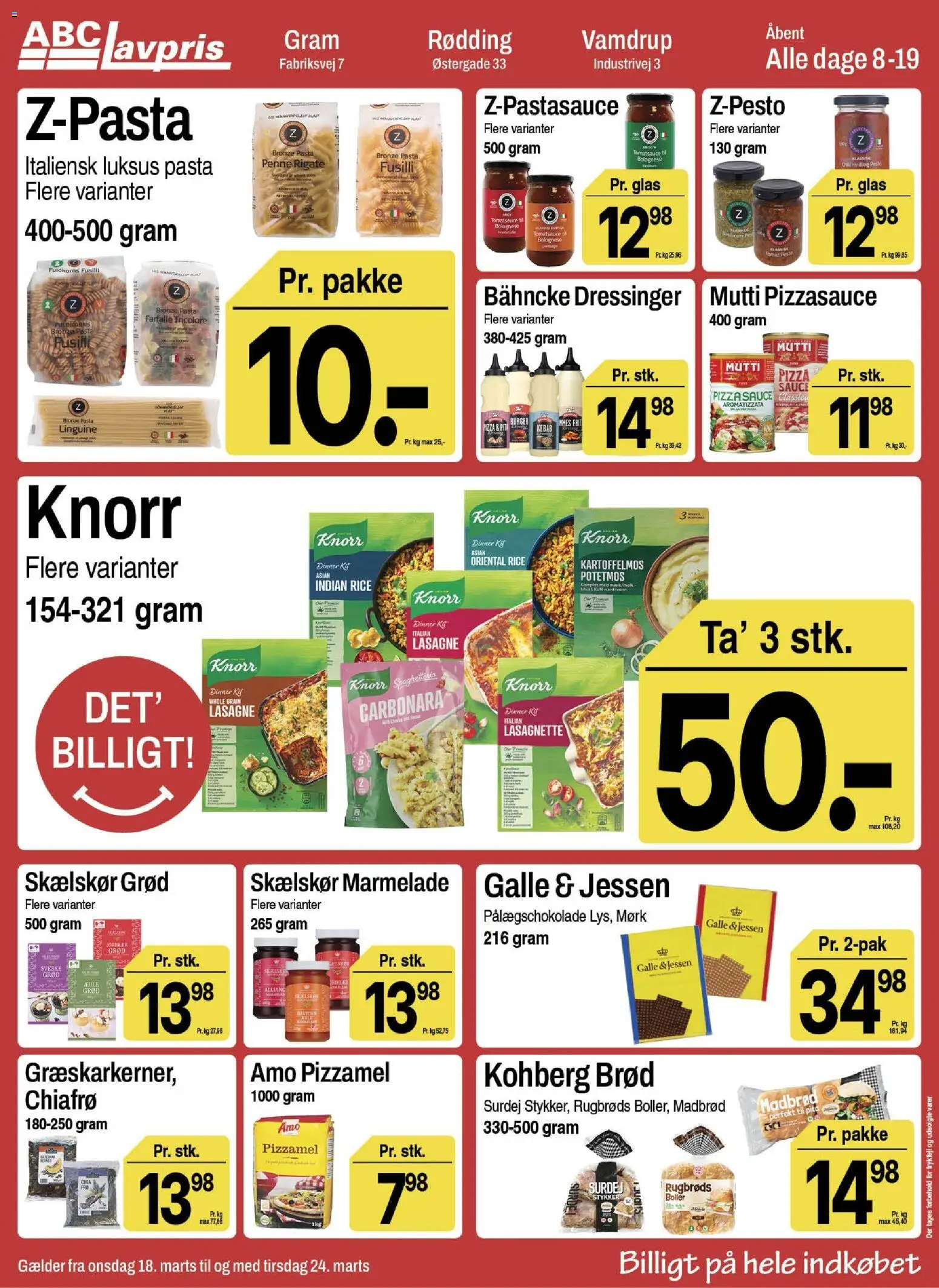 Abc Lavpris tilbudsavis – gyldig fra 18.03.2026 | Side: 8 | Produkter: Pizzamel, Kebab, Marmelade, Pålægschokolade