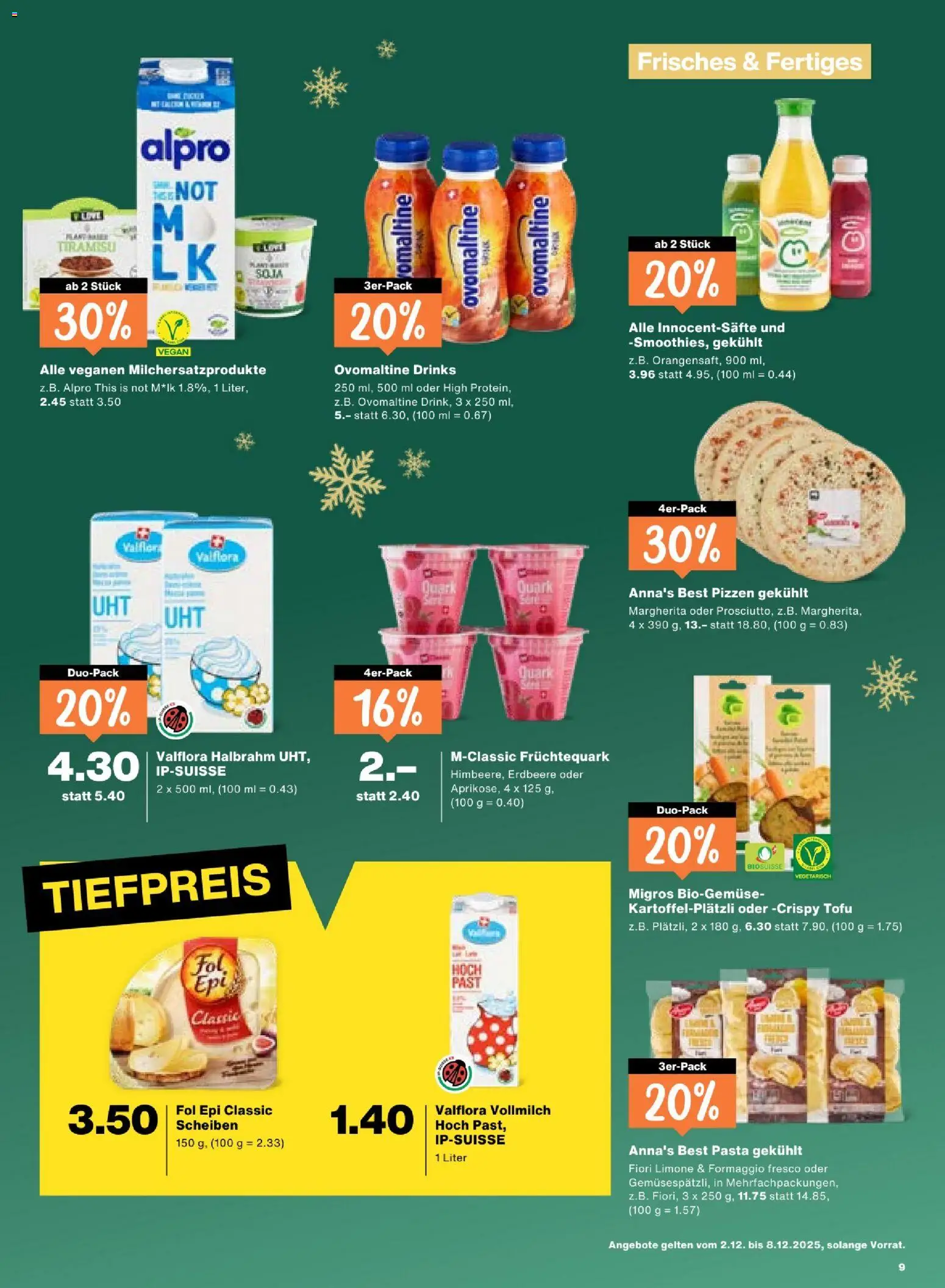 Migros Aktionen – gültig ab 02.12.2025 | Seite: 9 | Produkte: Quark, Pizza, Pasta