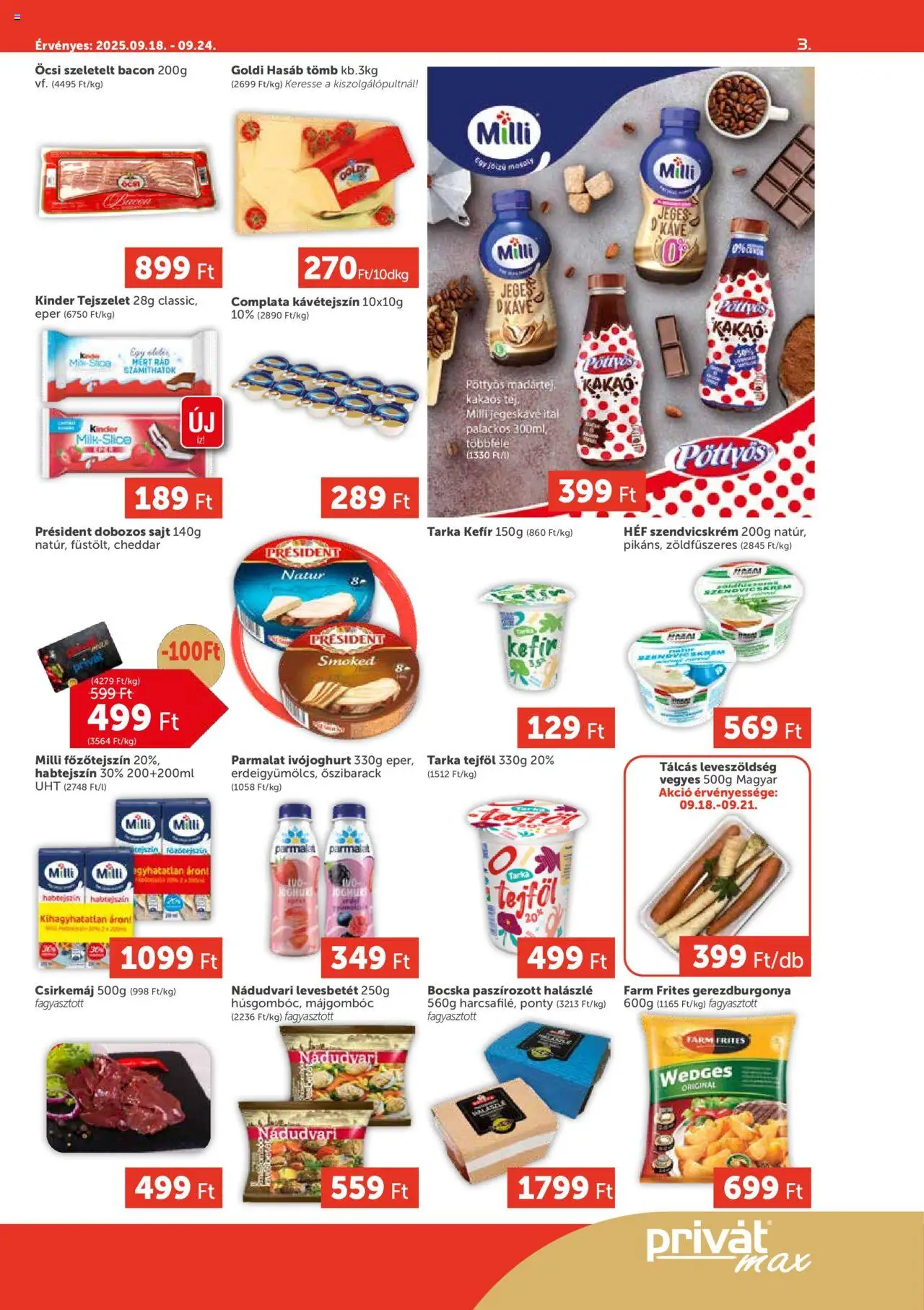PRIVÁT akciós ujság - amely érvényes a következő dátumtól: 18.09.2025 | Oldal: 3 | Termékek: Ivójoghurt, Szendvicskrém, Kefir, Jegeskávé