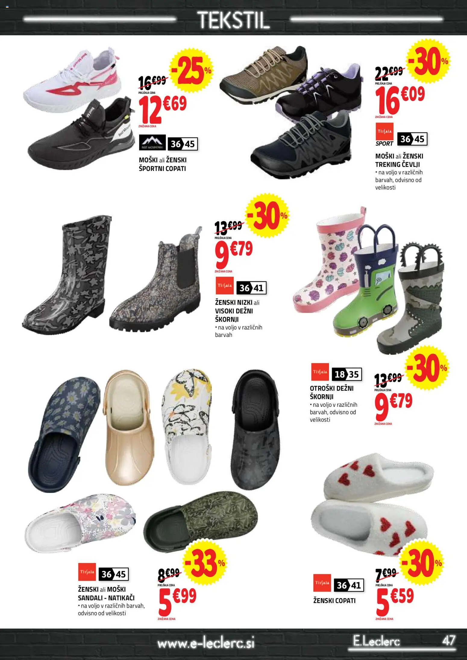 Novi E.leclerc katalog ponudbe – veljaven od 25.02.2026 | Stran: 47 | Izdelki: Škornji, Cevlji, Sandali, Natikaci