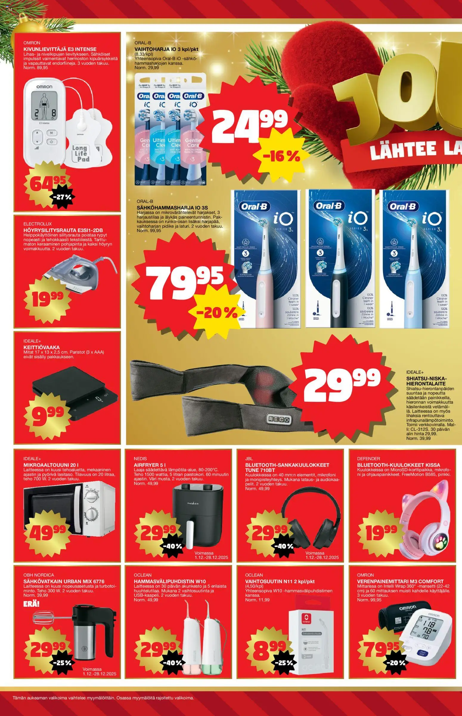 Tokmanni tarjoukset – voimassa 15.12.2025 alkaen | Sivu: 14 | Tuotteet: Keittiövaaka, Sähköhammasharja, Sähkövatkain, Bluetooth-kuulokkeet