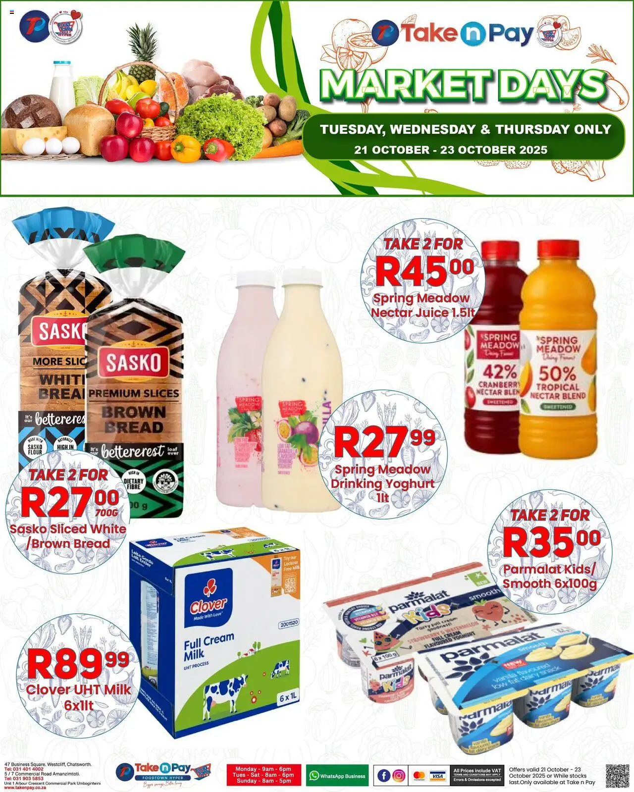 New Take n Pay catalogue – valid from 21.10.2025 | Page: 7 | Products: Yoghurt, Bread, Juice, Cream
