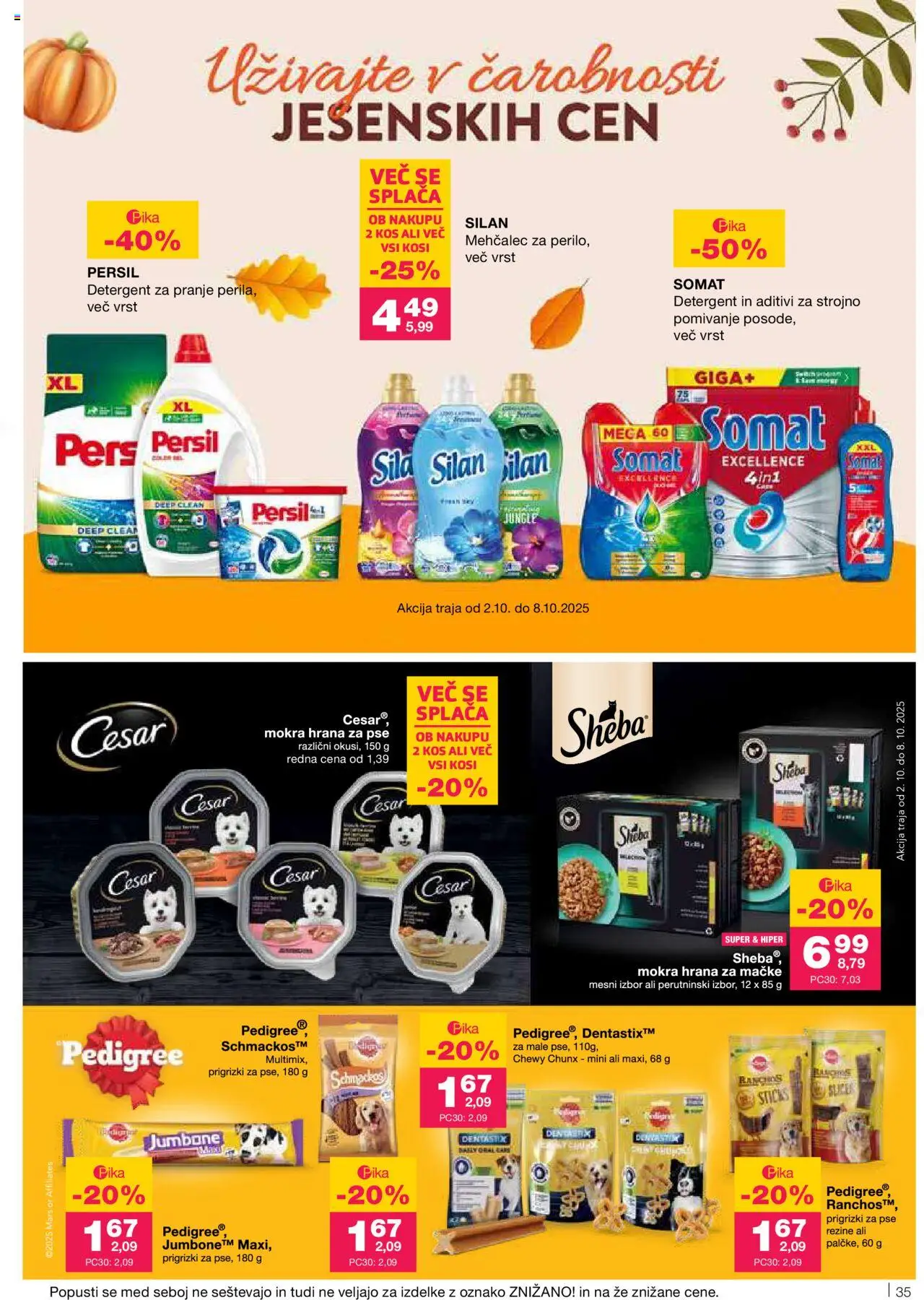 Novi Mercator katalog ponudbe – veljaven od 02.10.2025 | Stran: 35 | Izdelki: Hrana za mačke, Hrana za pse, Mehčalec, Detergent