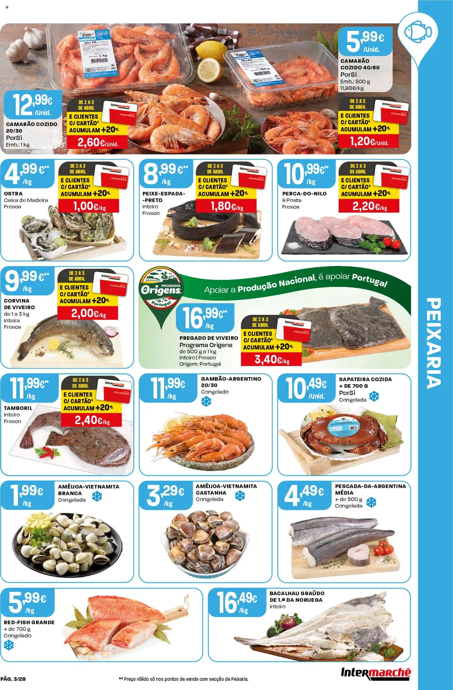 Intermarché Folheto Contact │ válido de 26.03.2026 | Página: 3 | Produtos: Camarão, Caixa, Tamboril, Sapateira