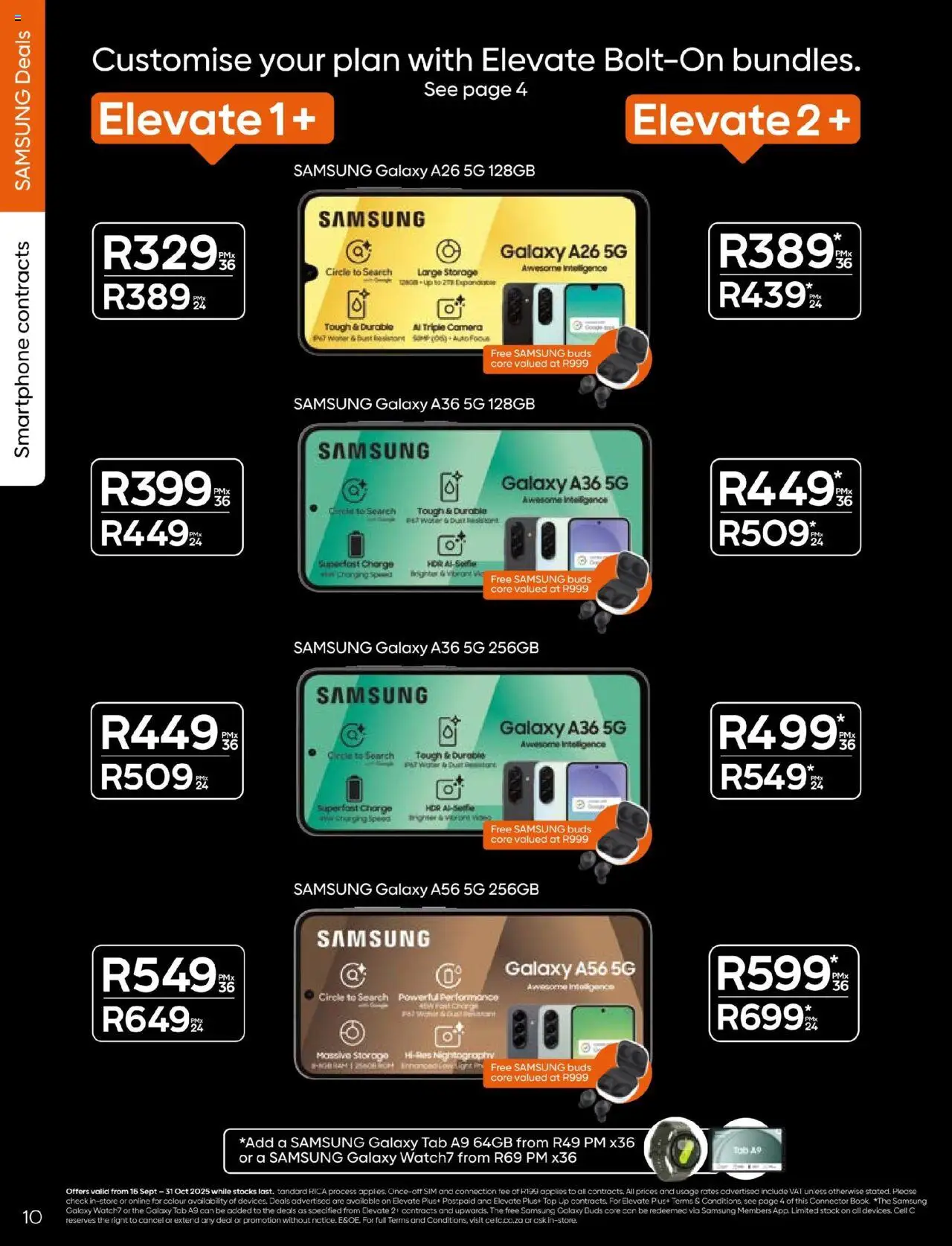 New Cell C catalogue – valid from 16.09.2025 | Page: 10 | Products: Smartphone, Camera, Connector, Stock