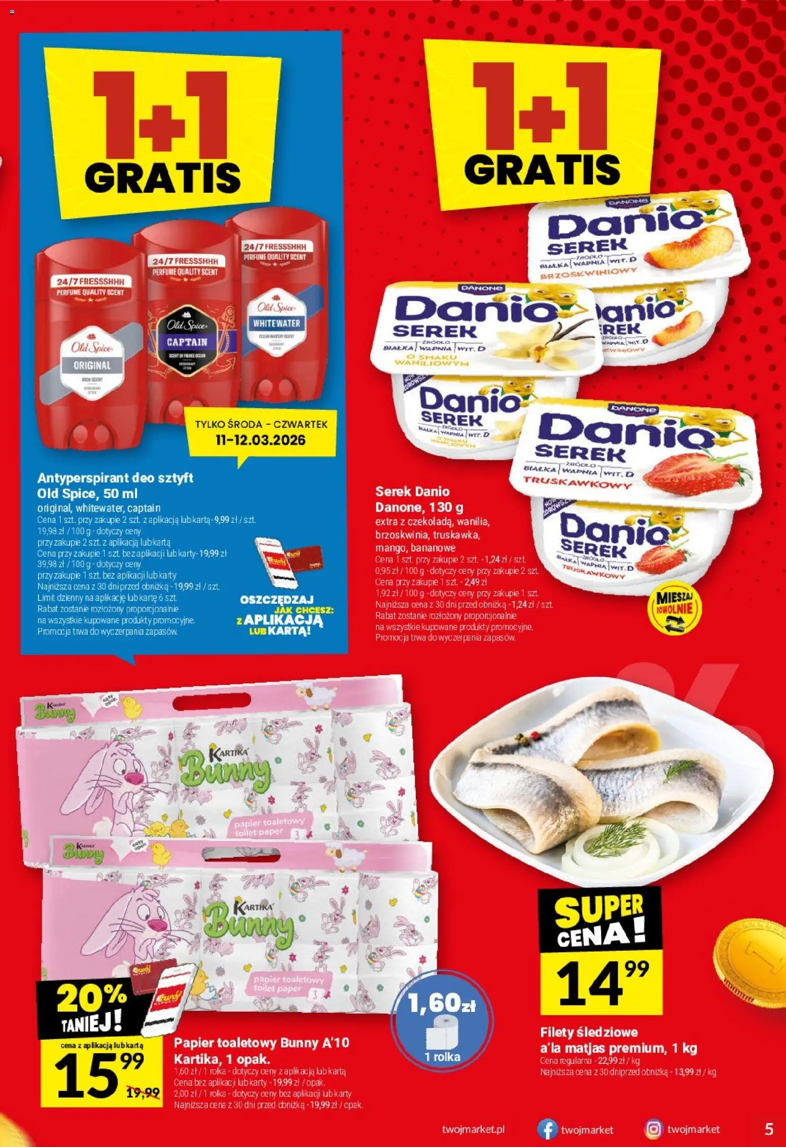 Twój Market gazetka od 11.03.2026 | Strona: 5 | Produkty: Karta, Serek, Papier toaletowy, Antyperspirant