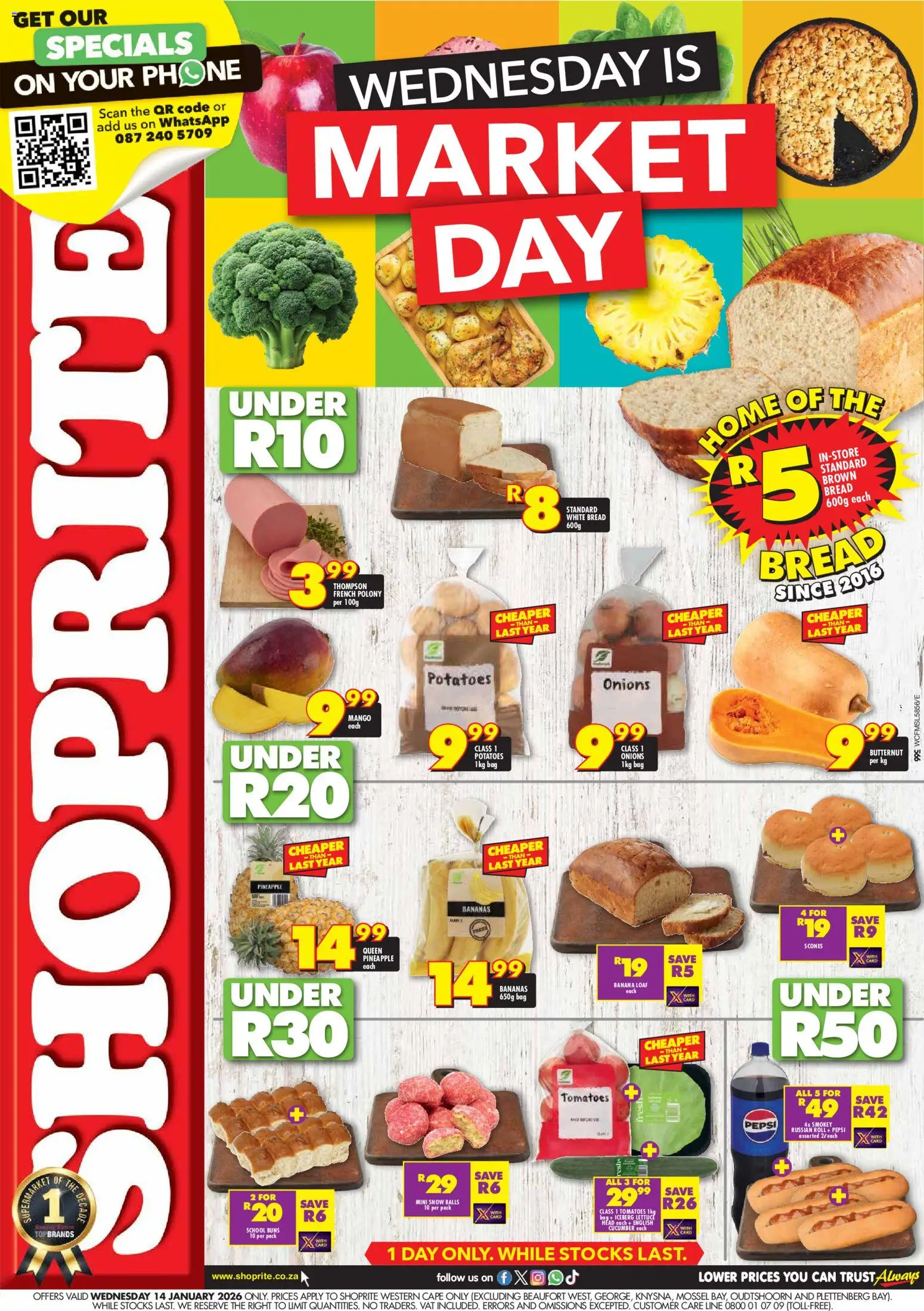 New Shoprite catalogue – valid from 14.01.2026 | Page: 1 | Products: Bread, Bananas, Potatoes, Mango