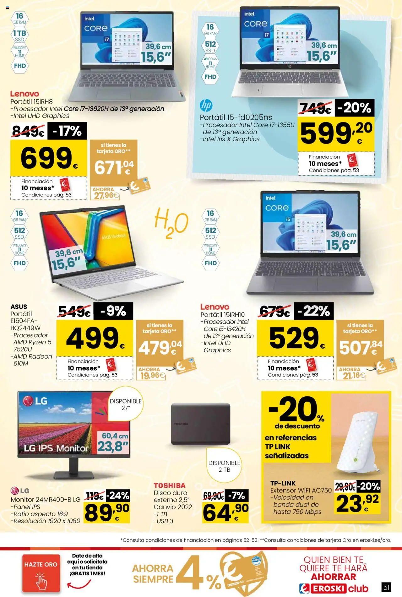 Eroski - Vuelta al cole │ válido desde el 21.08.2025 | Página: 51 | Productos: Té, Monitor, Disco, USB
