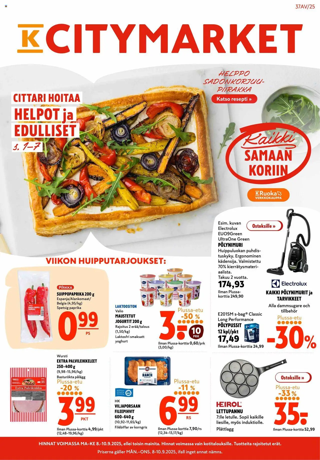 K-Citymarket tarjoukset – voimassa 08.09.2025 alkaen | Sivu: 1 | Tuotteet: Paprika, Jogurtti, Piirakka