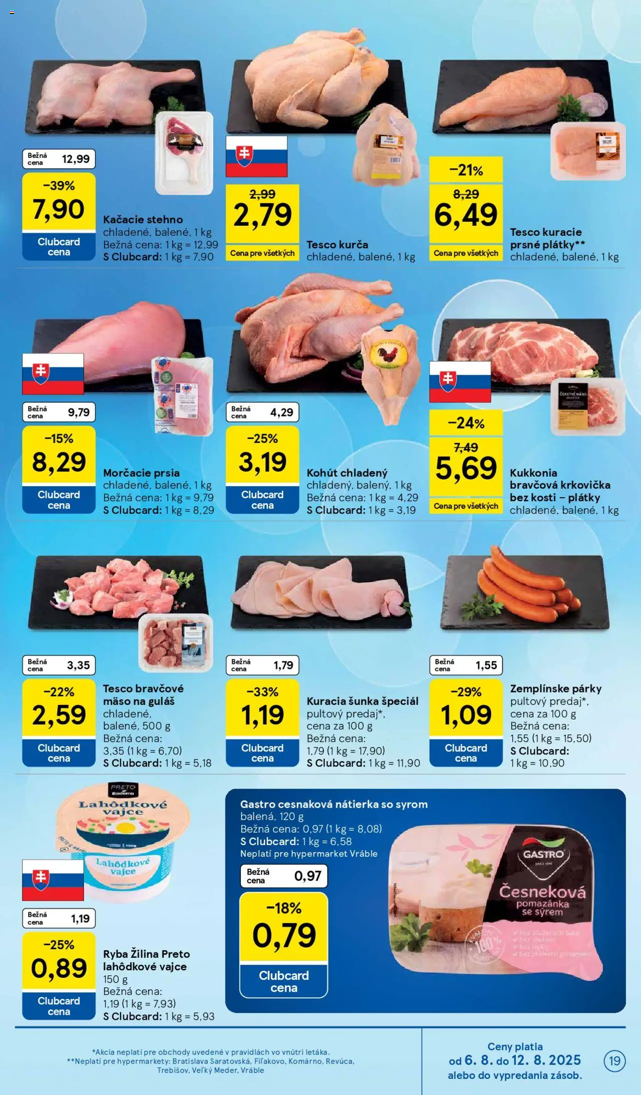 Tesco Hypermarket - leták │ platný od 06.08.2025 | Strana: 19 | Produkty: Šunka, Ryba, Bravčové mäso, Kurča