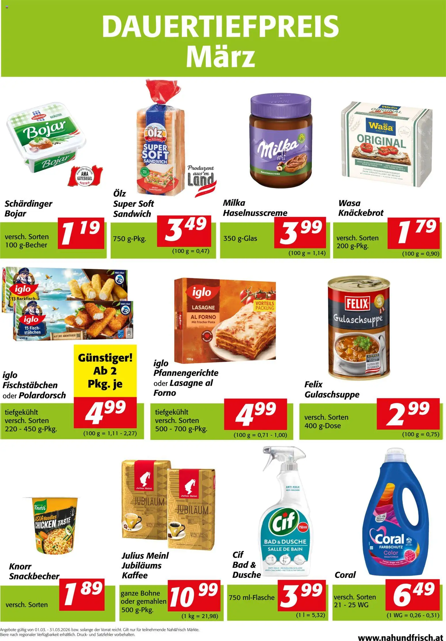 Nah und Frisch Dauertiefpreise März gültig ab 01.03.2026 | Seite: 1 | Produkte: Pasta, Bad, Dusche, Kaffee