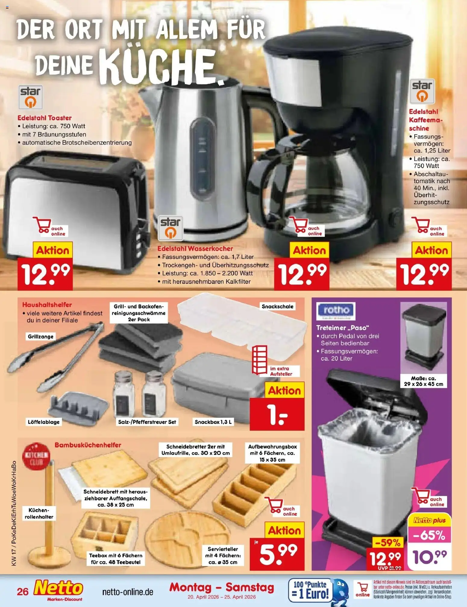 Netto Marken-Discount Prospekt Selb	 – gültig ab 20.04.2026 | Seite: 36 | Produkte: Grill, Wasserkocher, Toaster, Küche