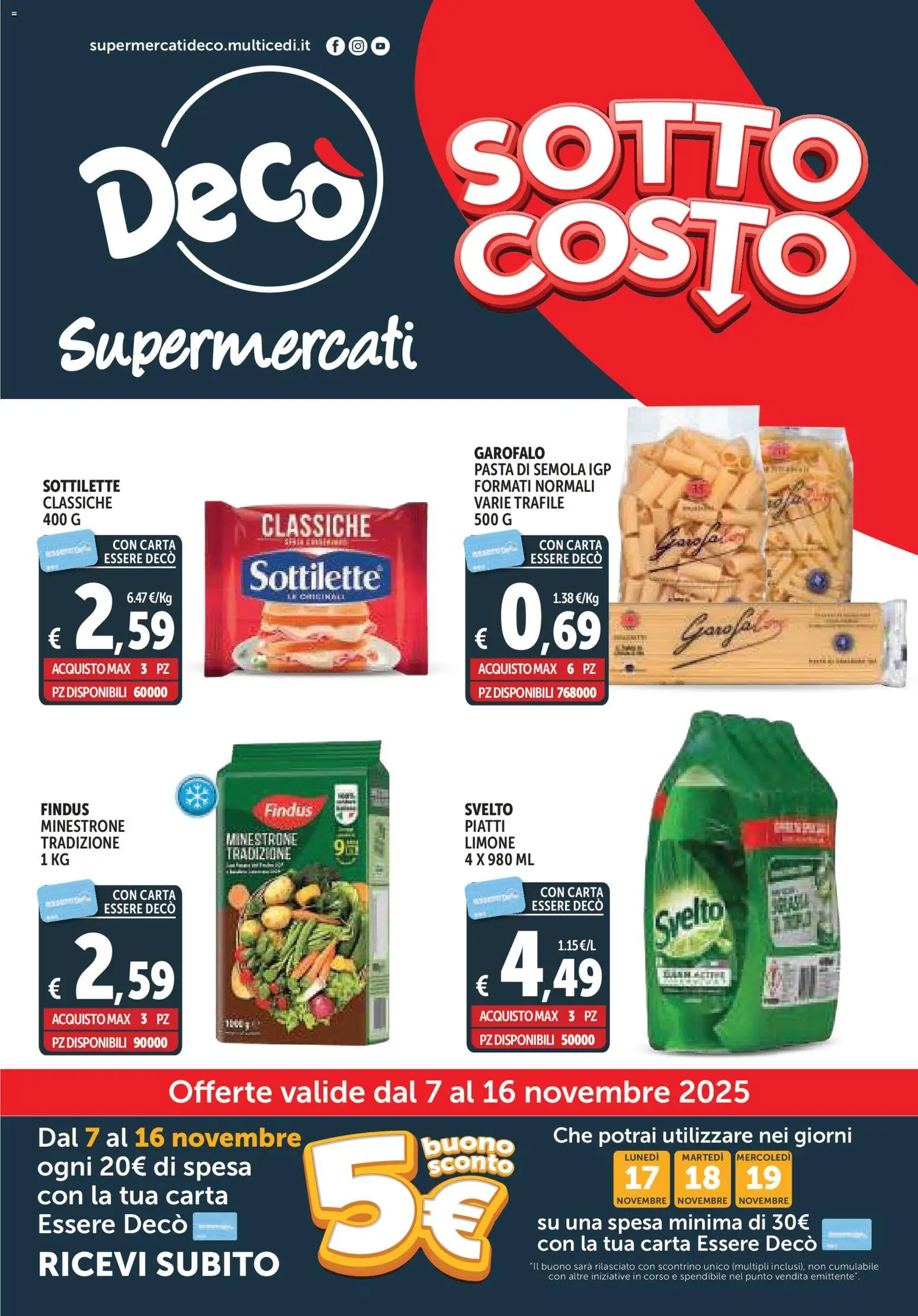 Volantino Decò del 07.11.2025 | Pagina: 1 | Prodotti: Minestrone, Limone, Pasta