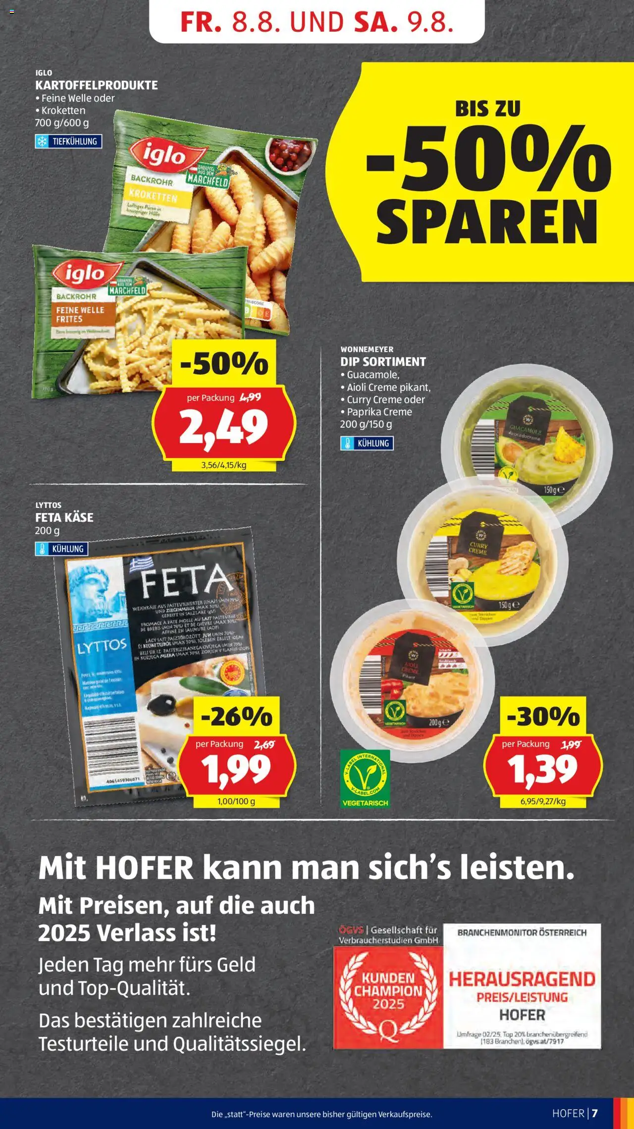 Hofer AT akciós ujság - amely érvényes a következő dátumtól: 08.08.2025 | Oldal: 9 | Termékek: Guacamole, Sajt