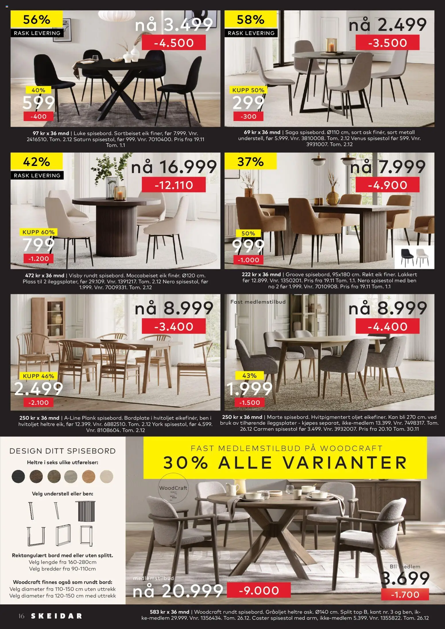 {H1} | Side: 16 | Produkter: Spisebord, Spisestol, Bord