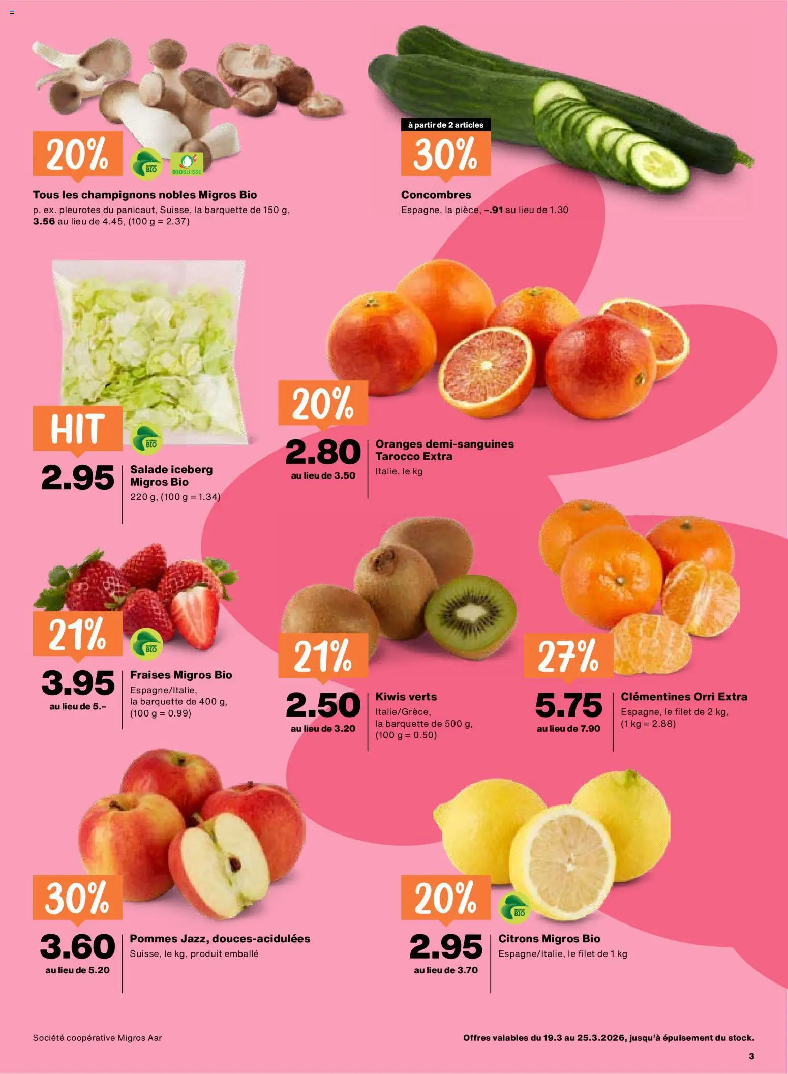 Migros aktionen FR – gültig ab 19.03.2026 | Seite: 3 | Produkte: Champignons, Kiwi