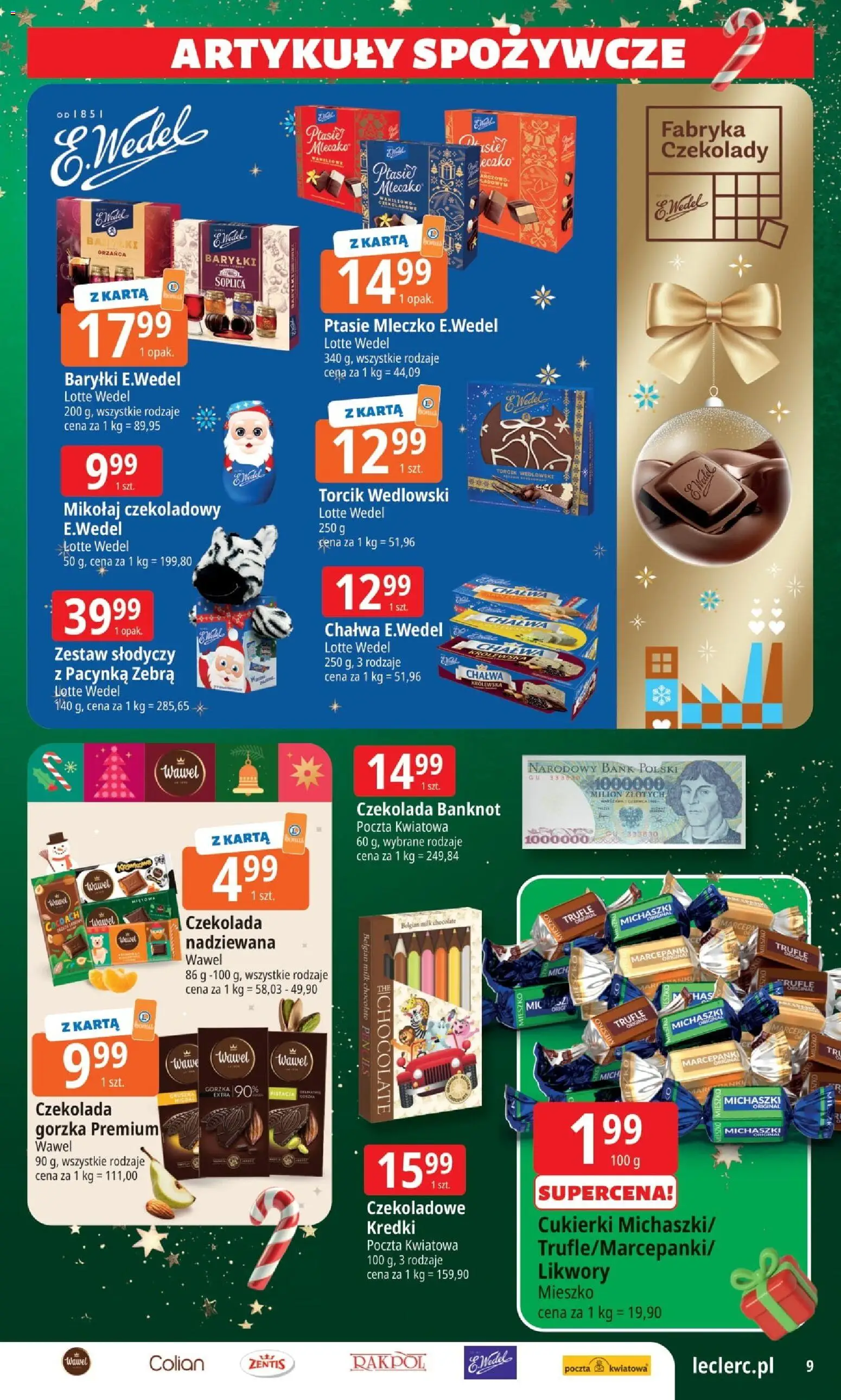 E.Leclerc Gazetka - Zielona Góra od 25.11.2025 | Strona: 9 | Produkty: Karta, Czekolada, Cukierki, Torcik wedlowski